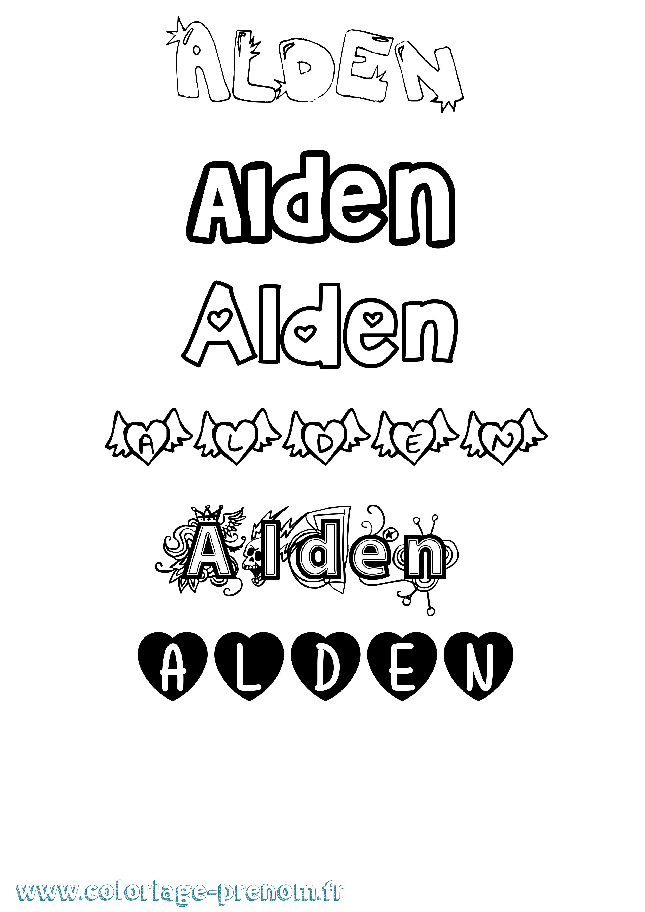 Coloriage prénom Alden Girly
