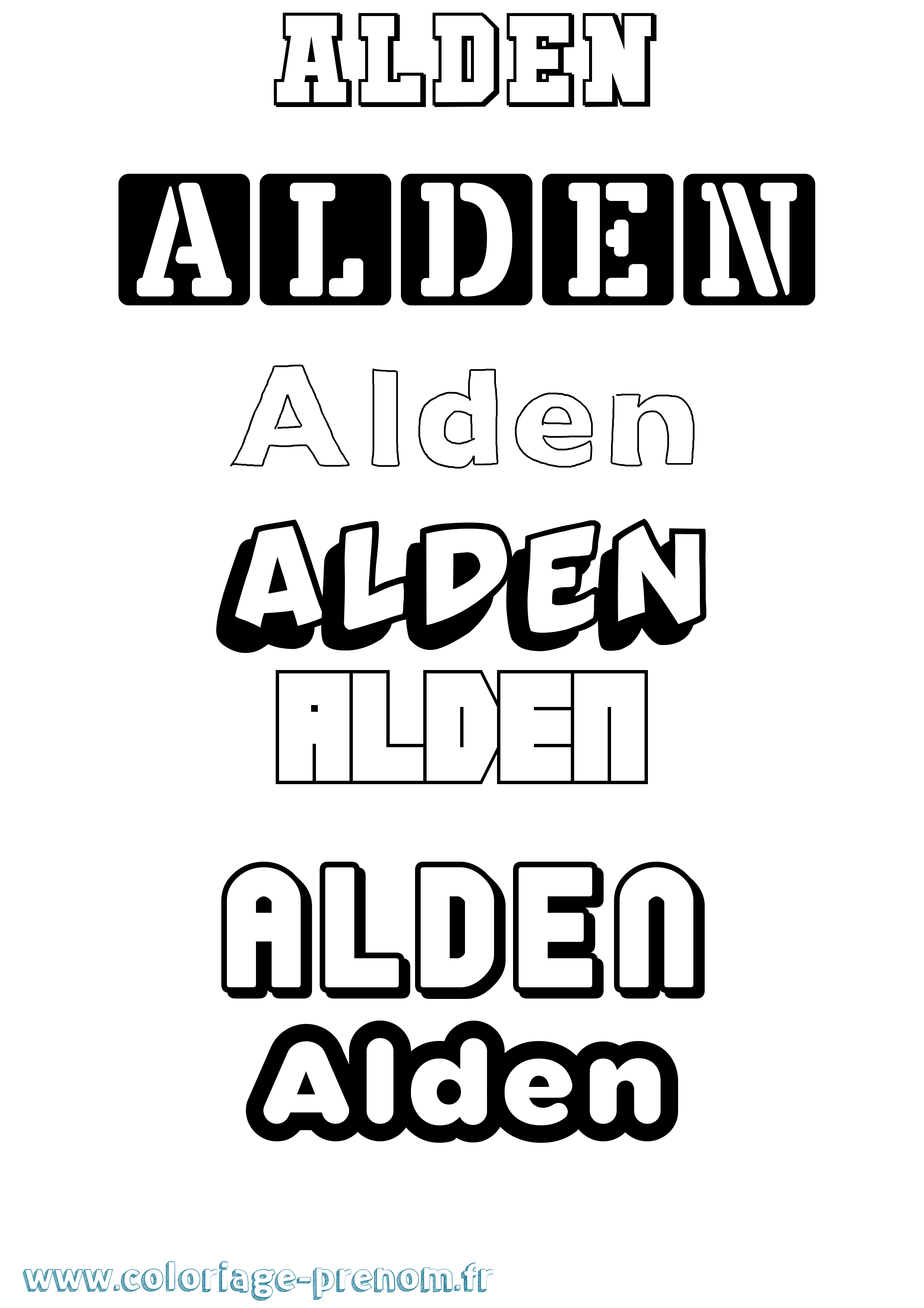 Coloriage prénom Alden Simple
