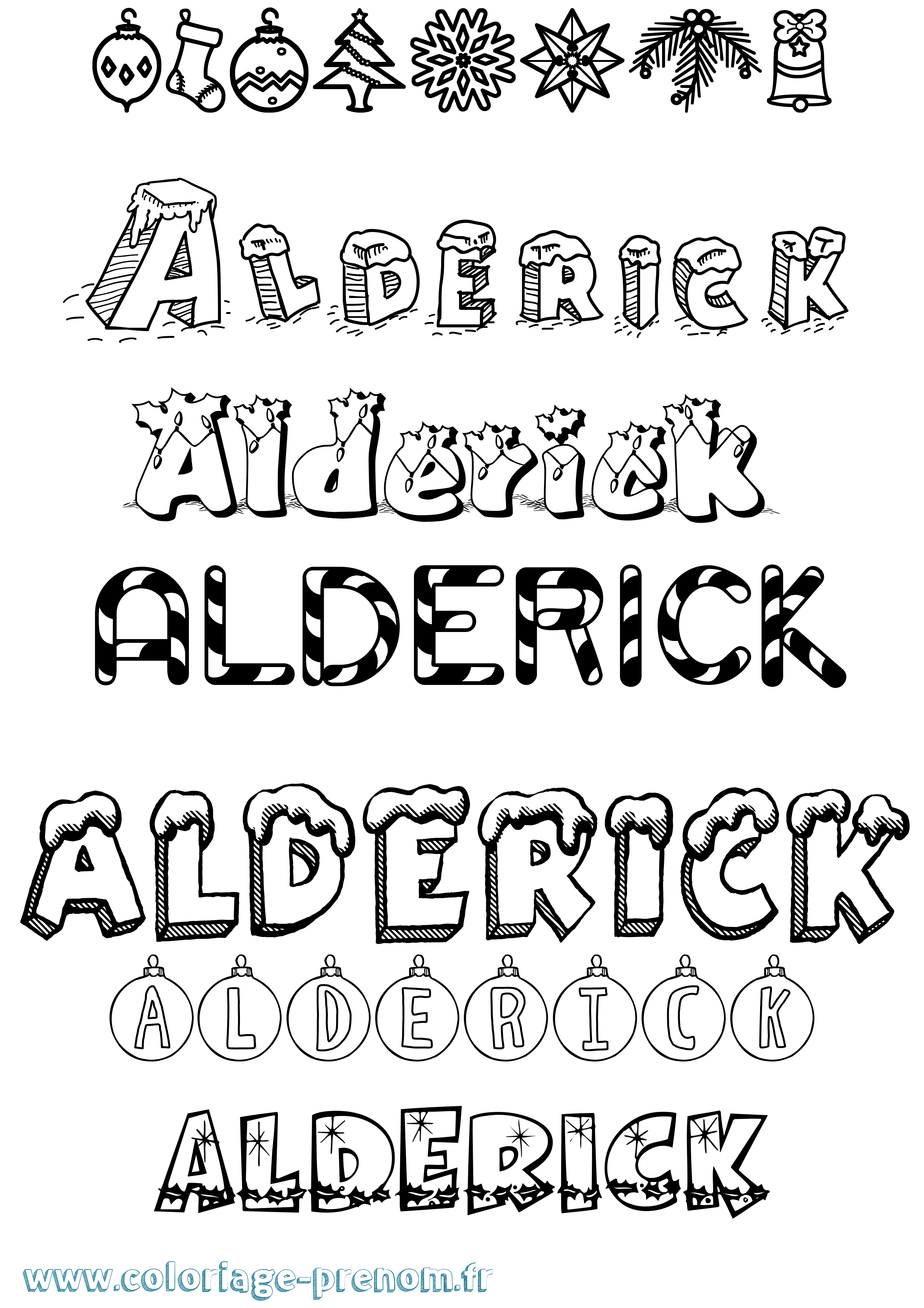 Coloriage prénom Alderick Noël