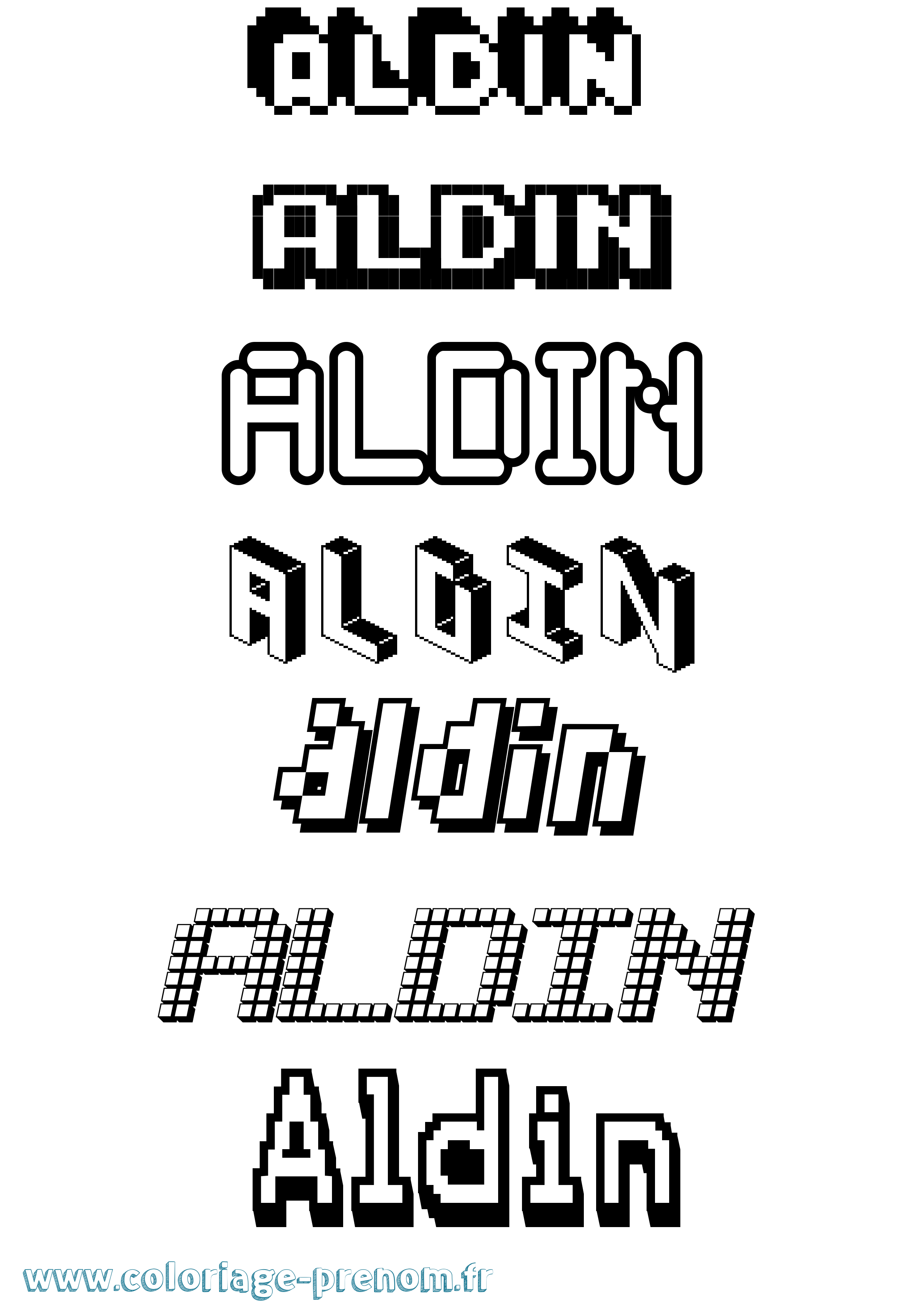 Coloriage prénom Aldin Pixel