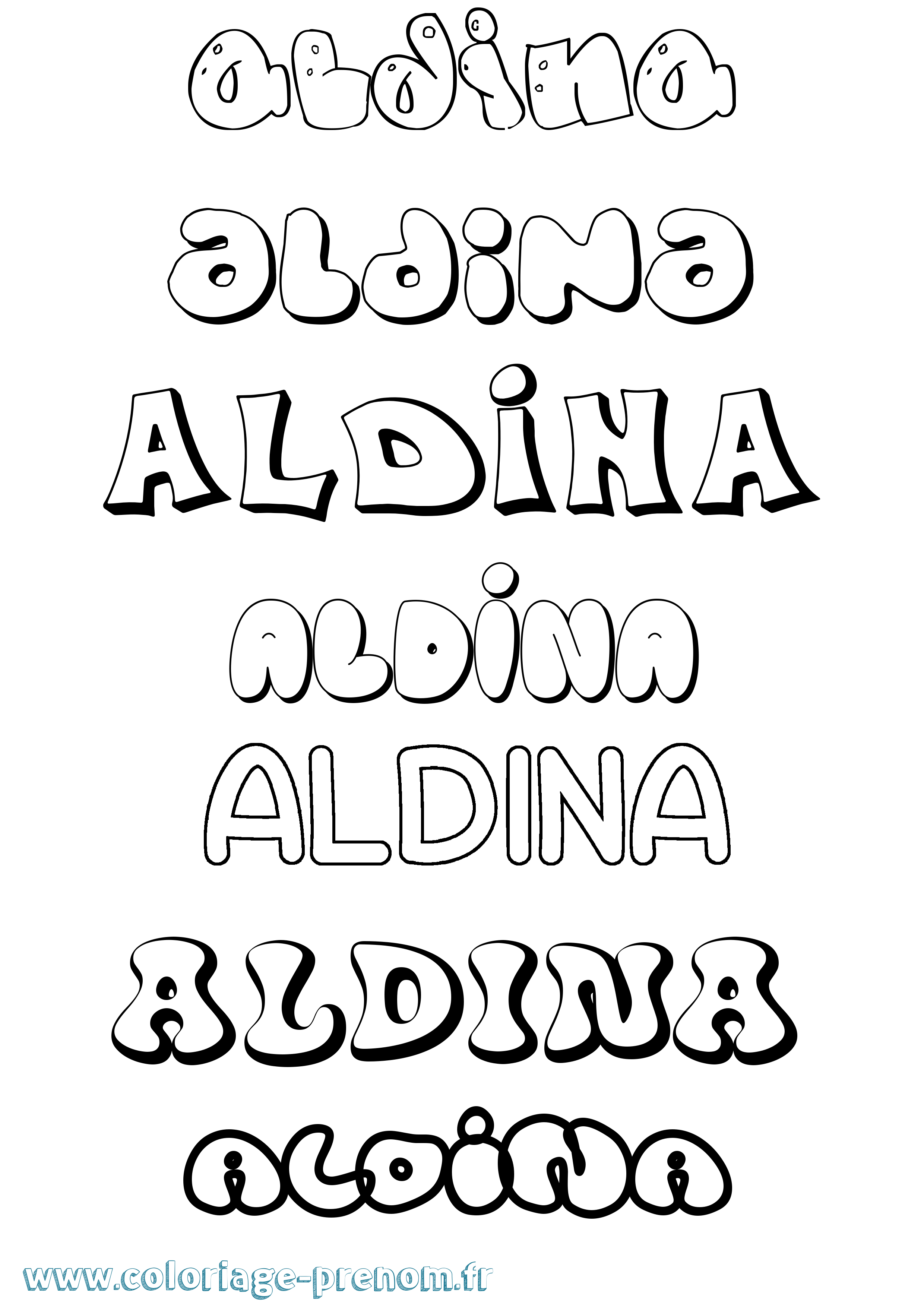 Coloriage prénom Aldina Bubble