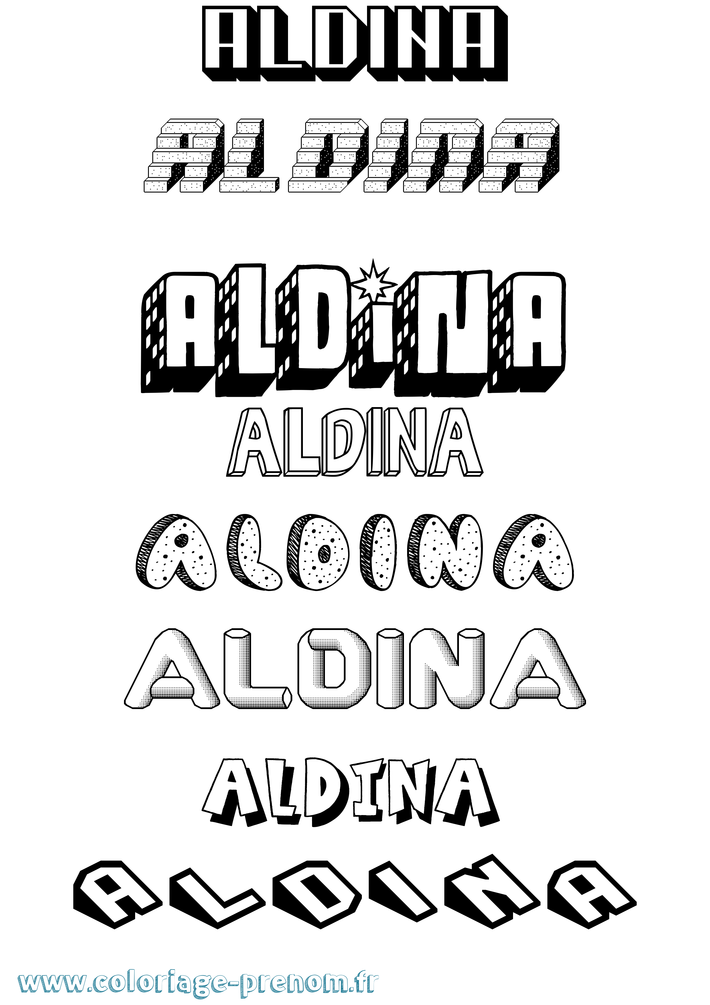 Coloriage prénom Aldina Effet 3D