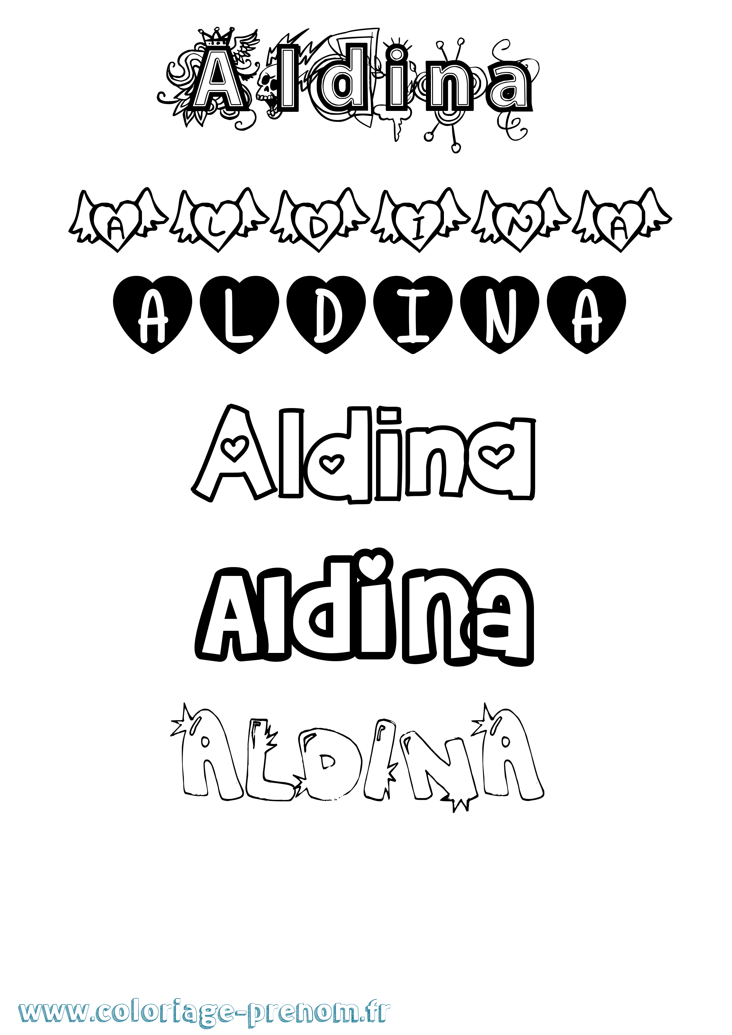 Coloriage prénom Aldina Girly
