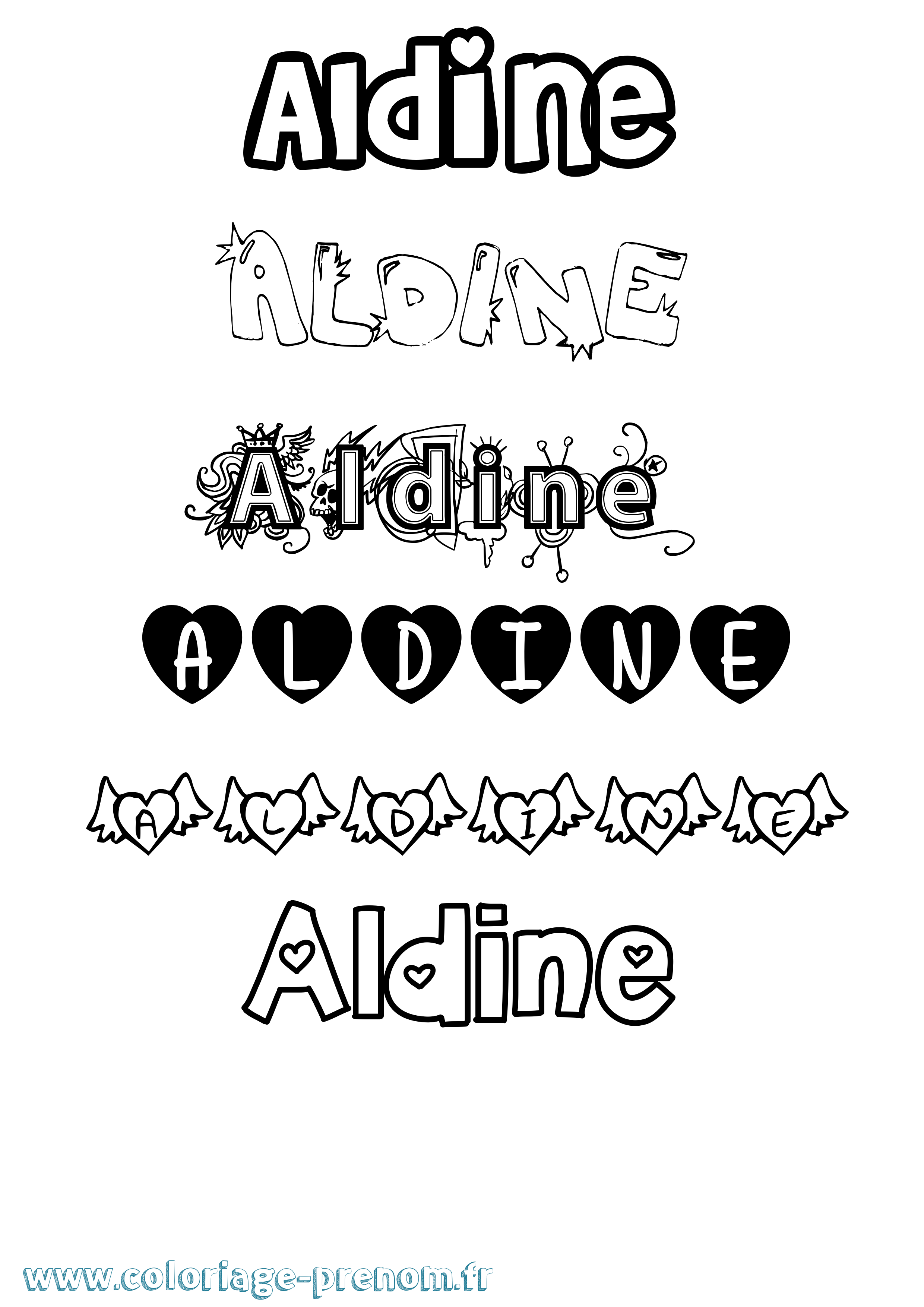 Coloriage Aldine Girly Coloriage prénom Aldine Girly
