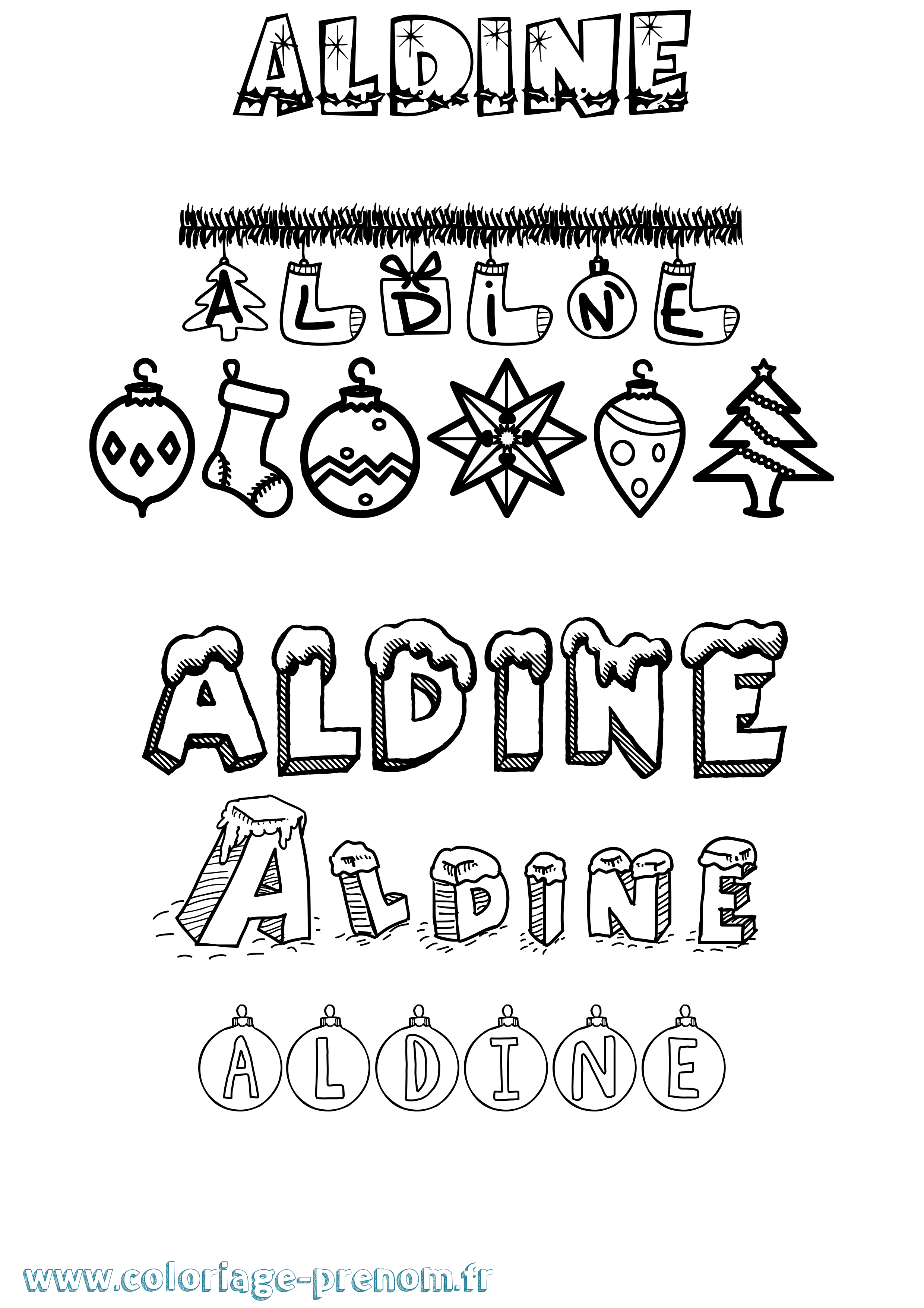 Coloriage Aldine Noël Coloriage prénom Aldine Noël