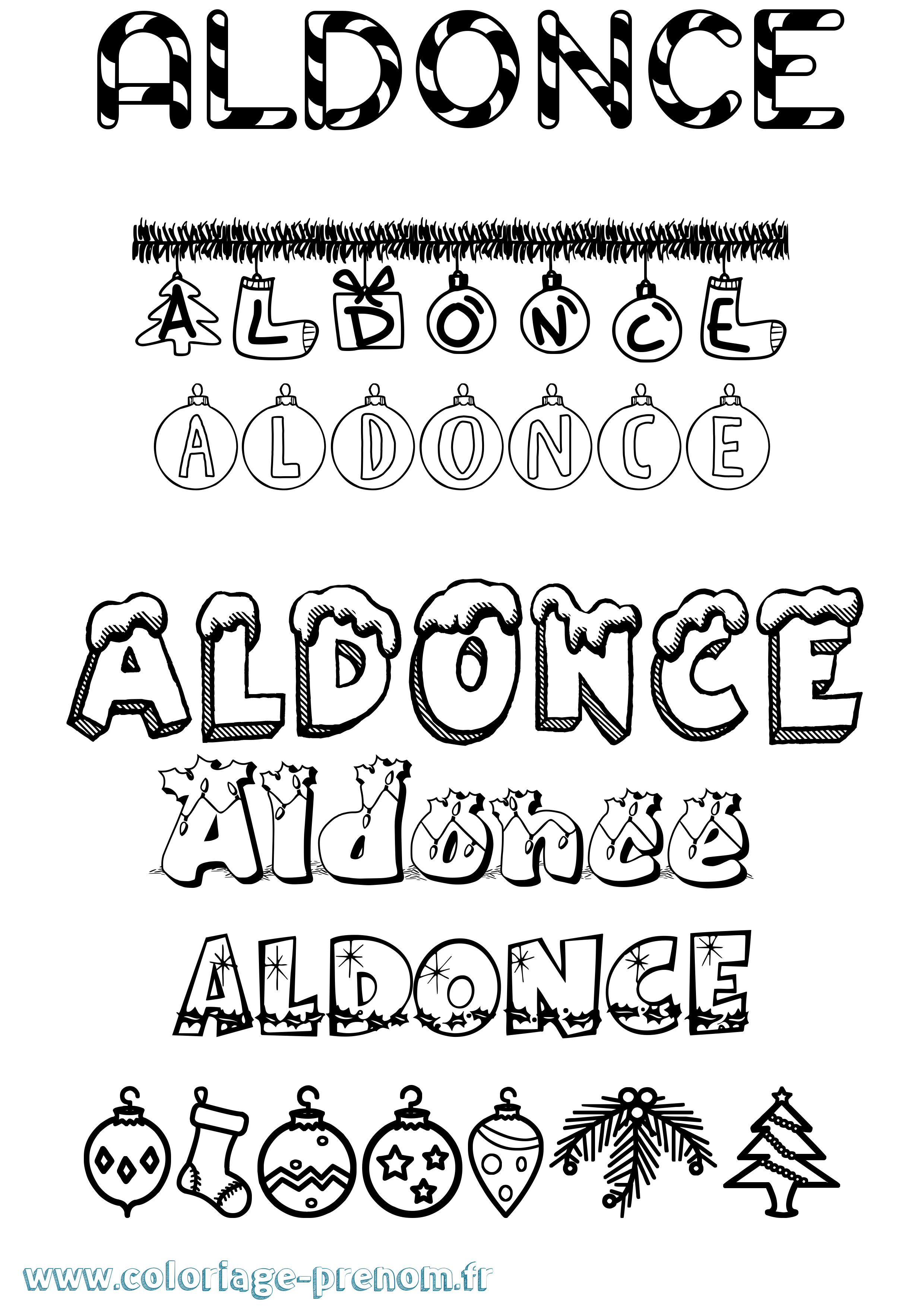 Coloriage prénom Aldonce Noël