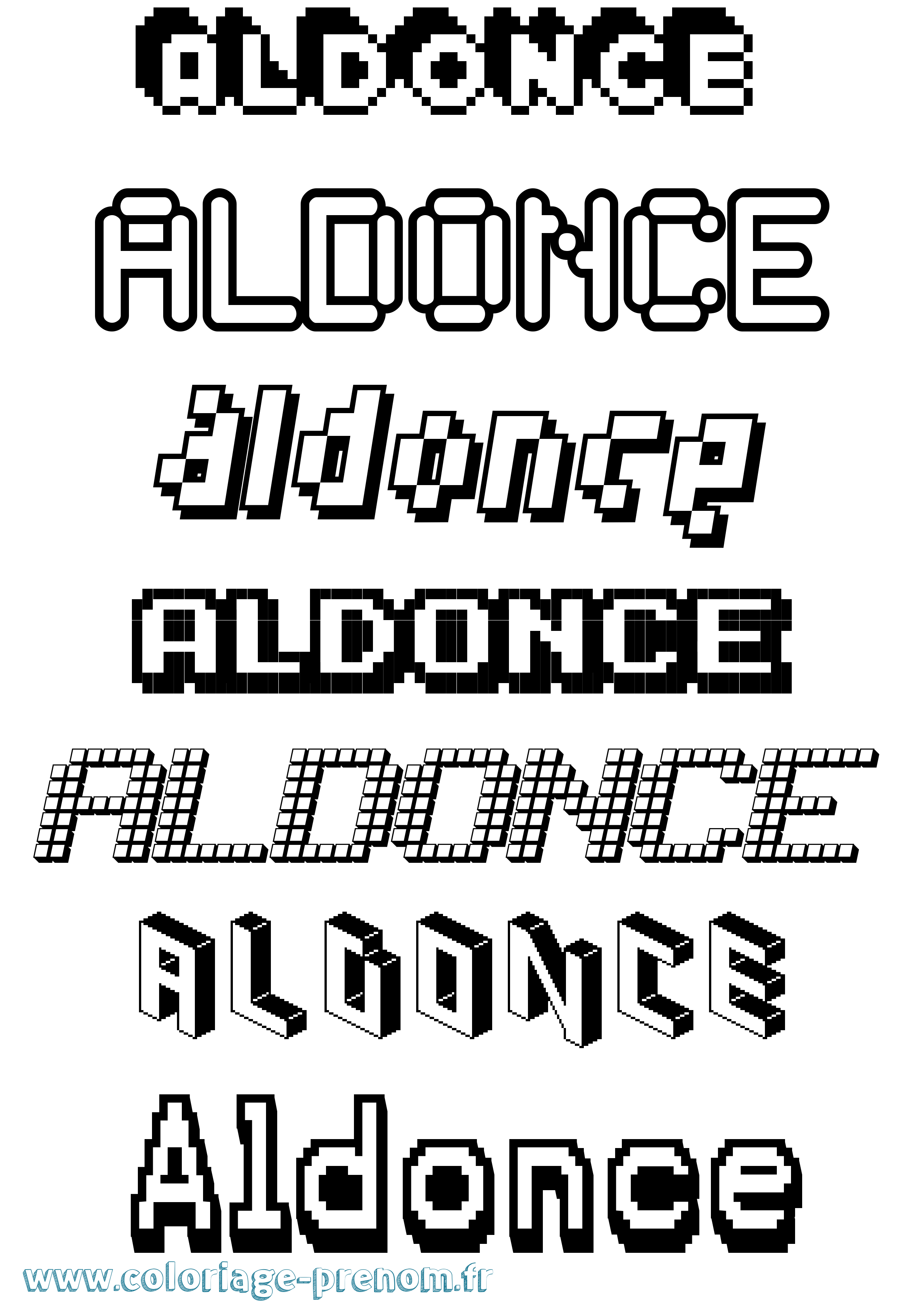 Coloriage prénom Aldonce Pixel