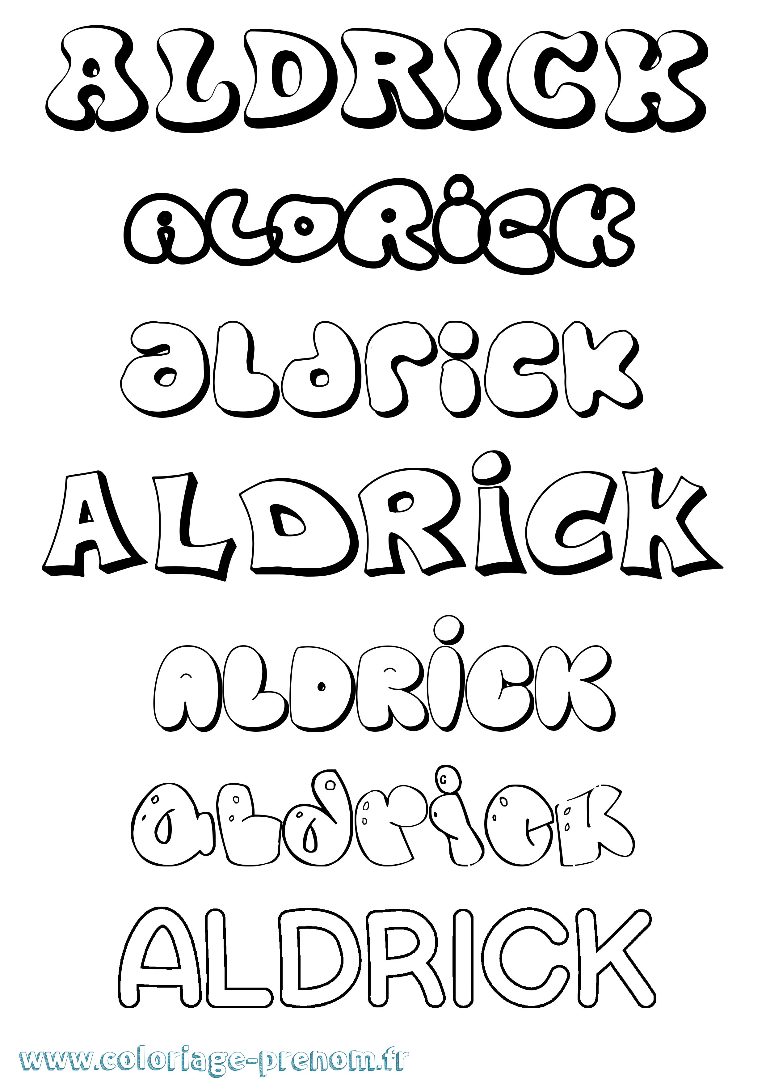 Coloriage prénom Aldrick Bubble