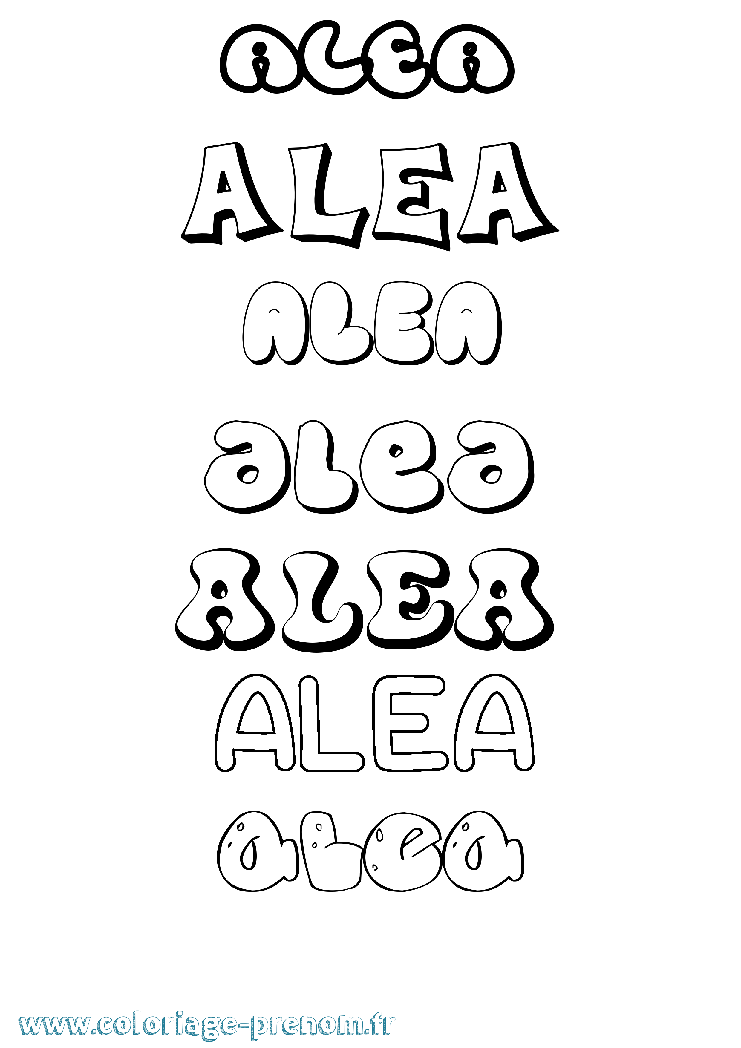 Coloriage prénom Alea Bubble
