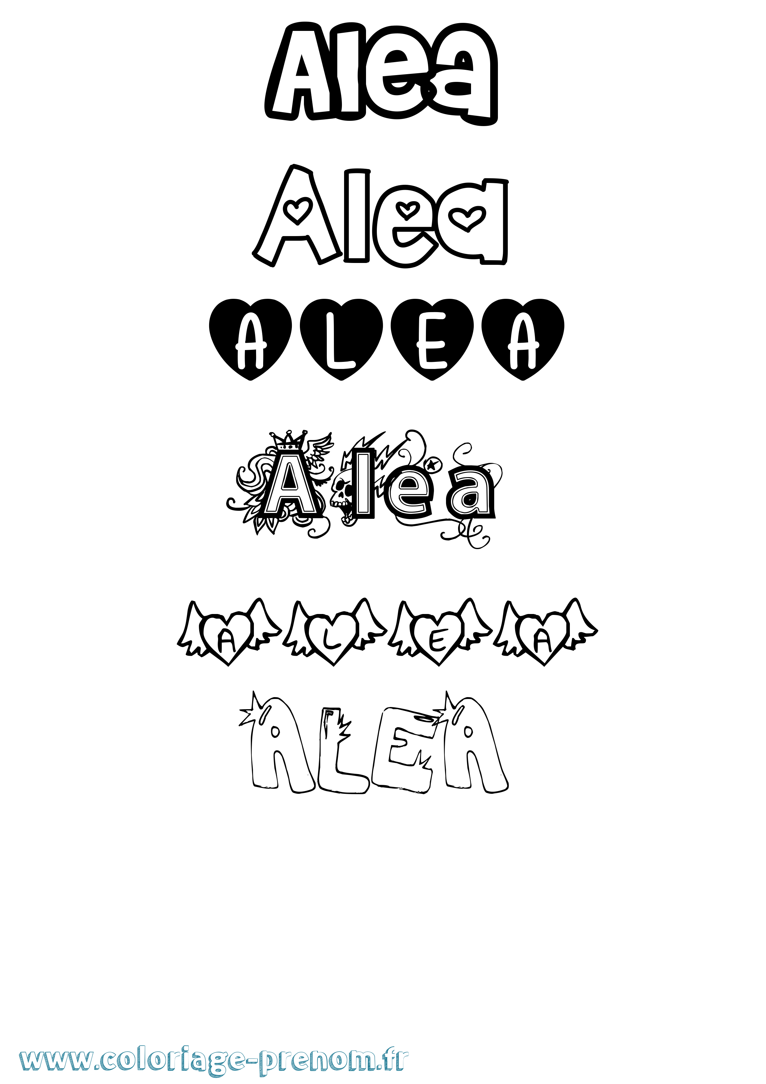 Coloriage prénom Alea Girly