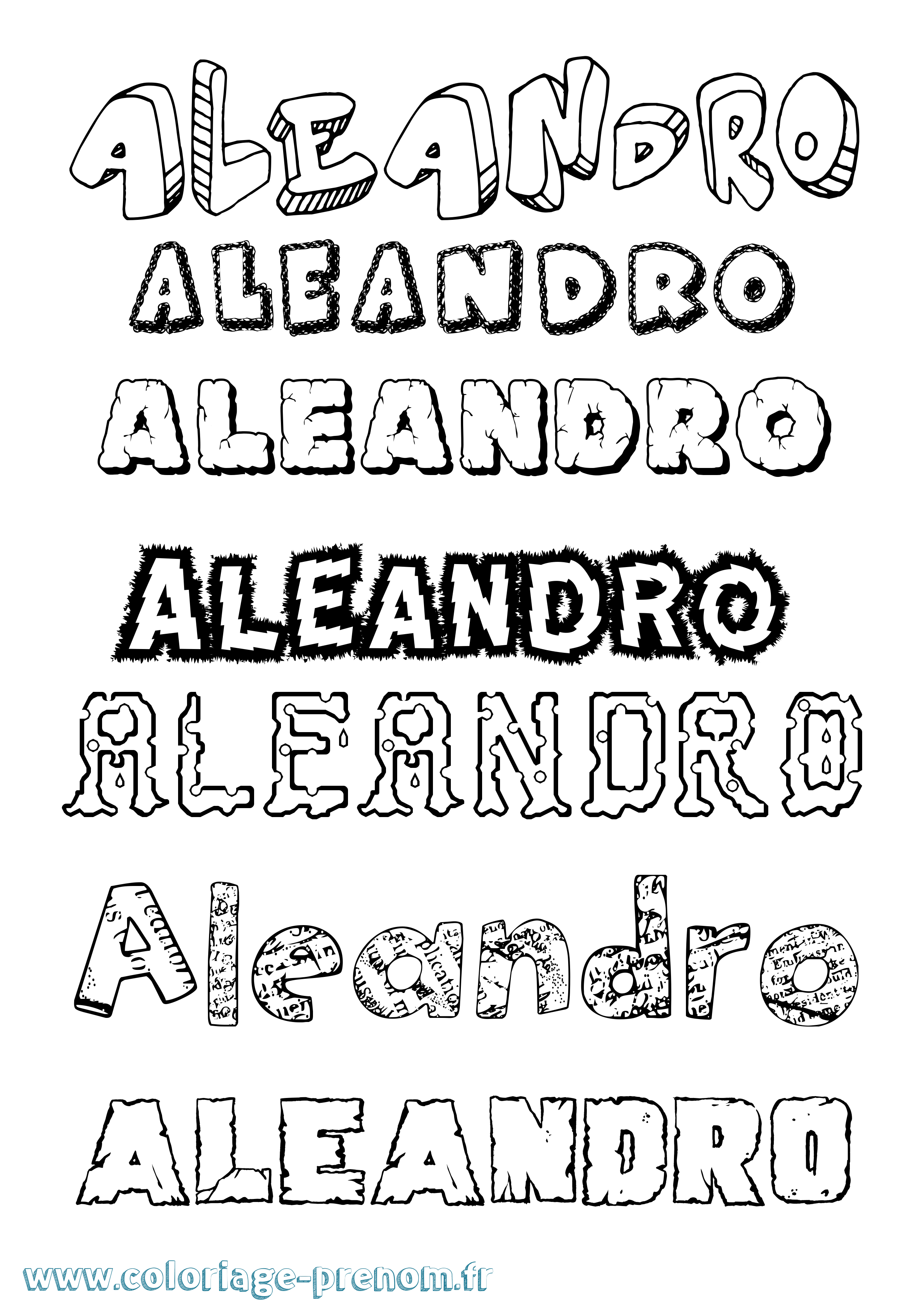 Coloriage prénom Aleandro Destructuré
