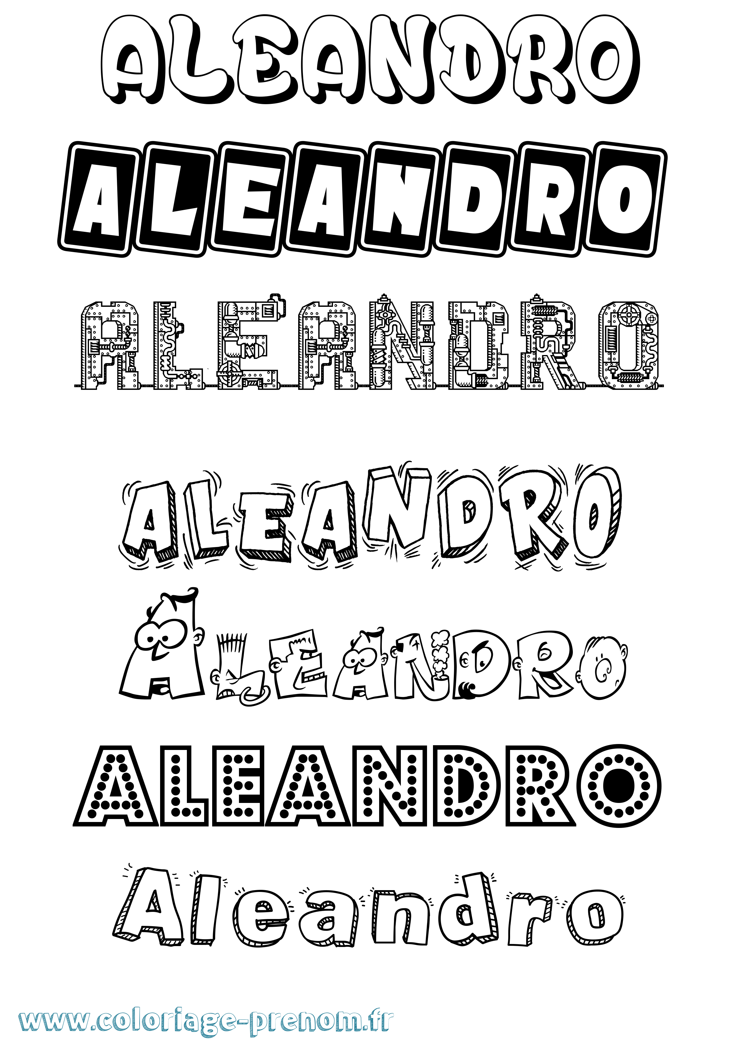 Coloriage prénom Aleandro Fun