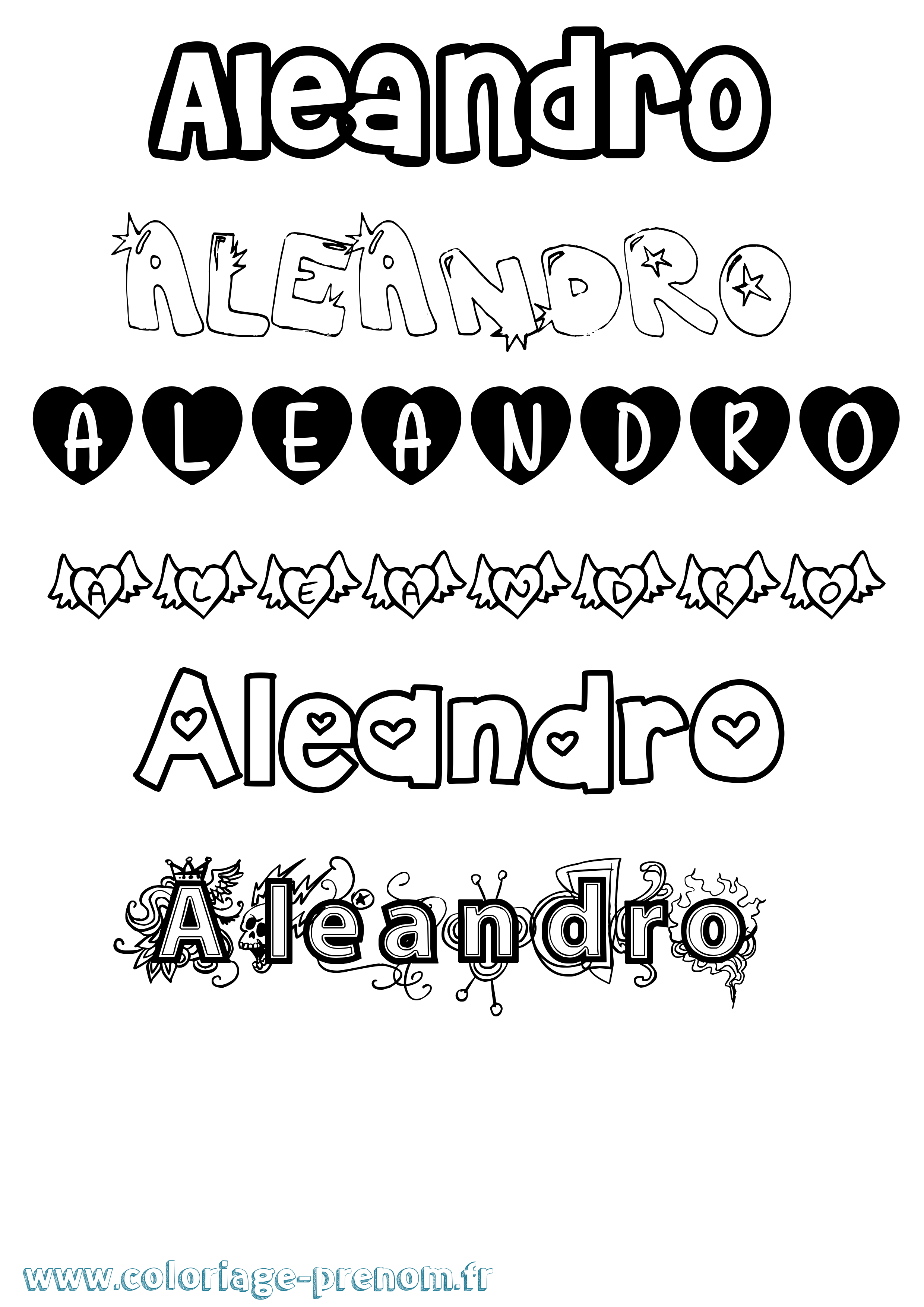 Coloriage prénom Aleandro Girly