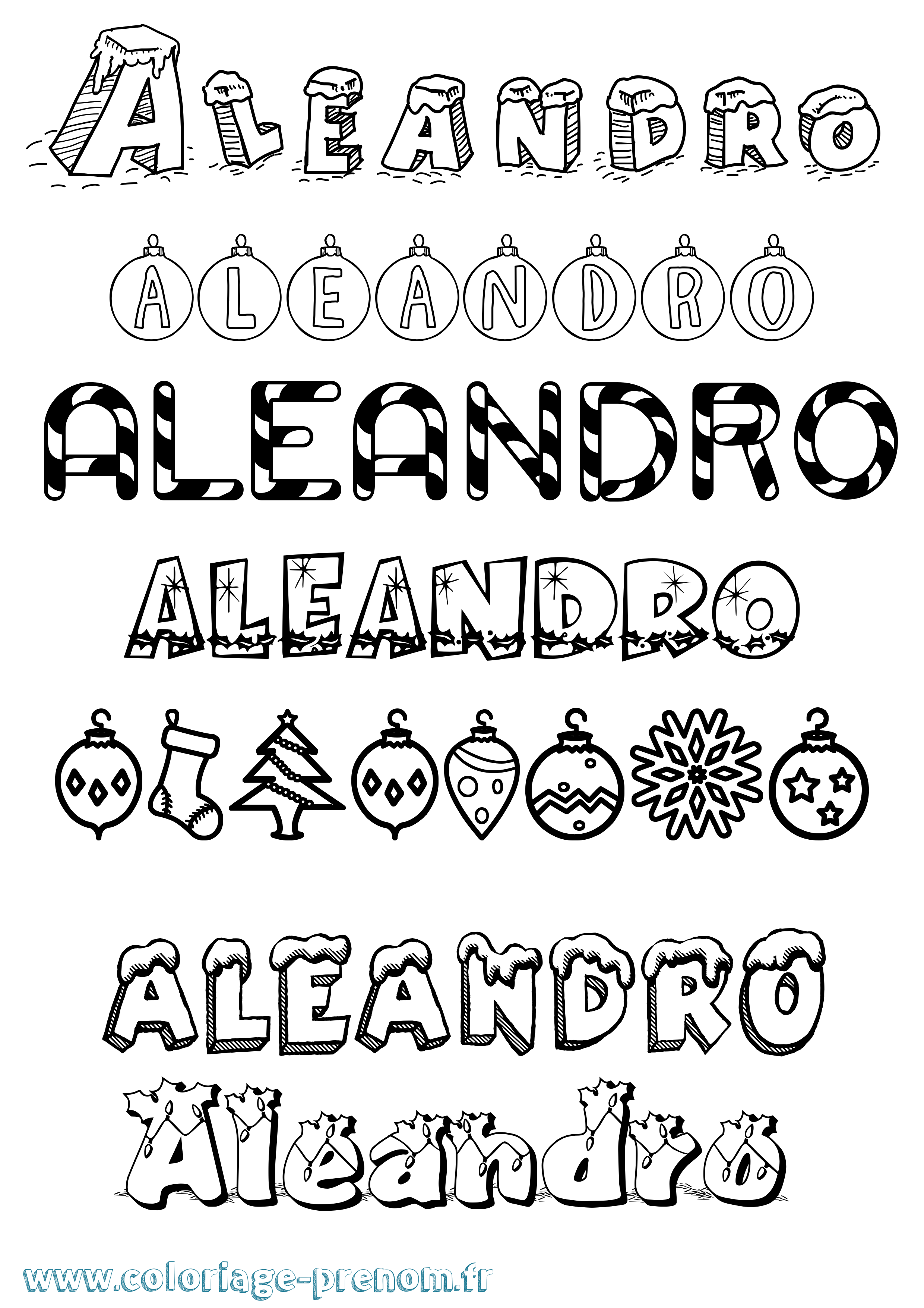 Coloriage prénom Aleandro Noël
