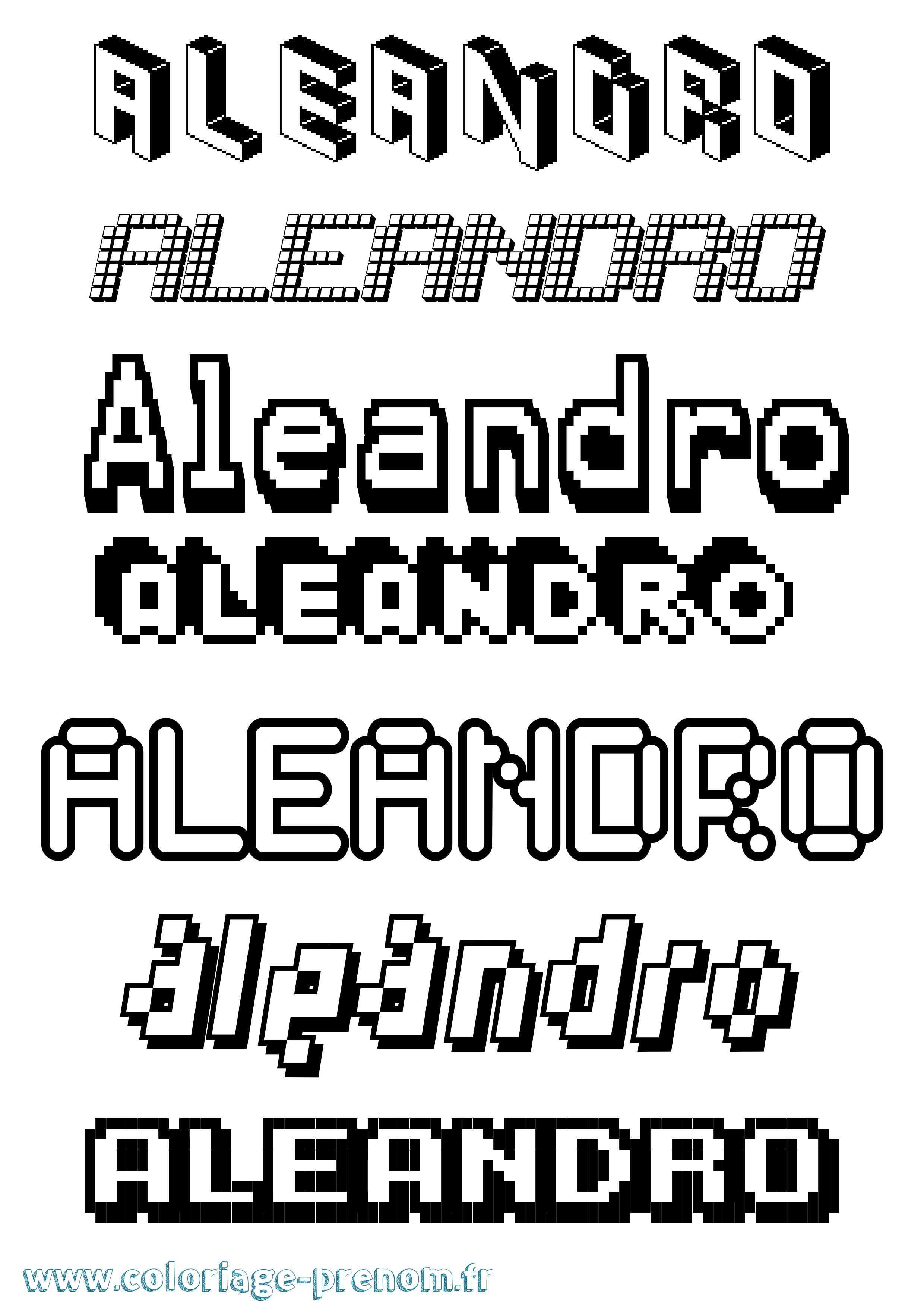 Coloriage prénom Aleandro Pixel