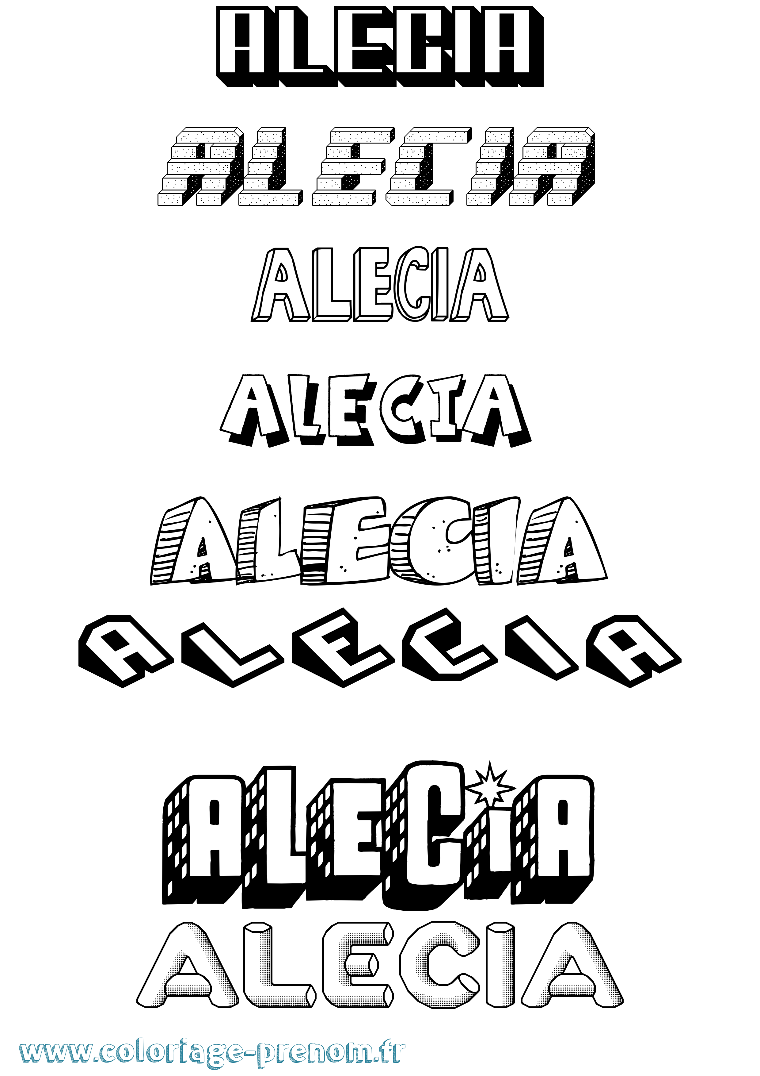 Coloriage Alecia Effet 3D Coloriage prénom Alecia Effet 3D