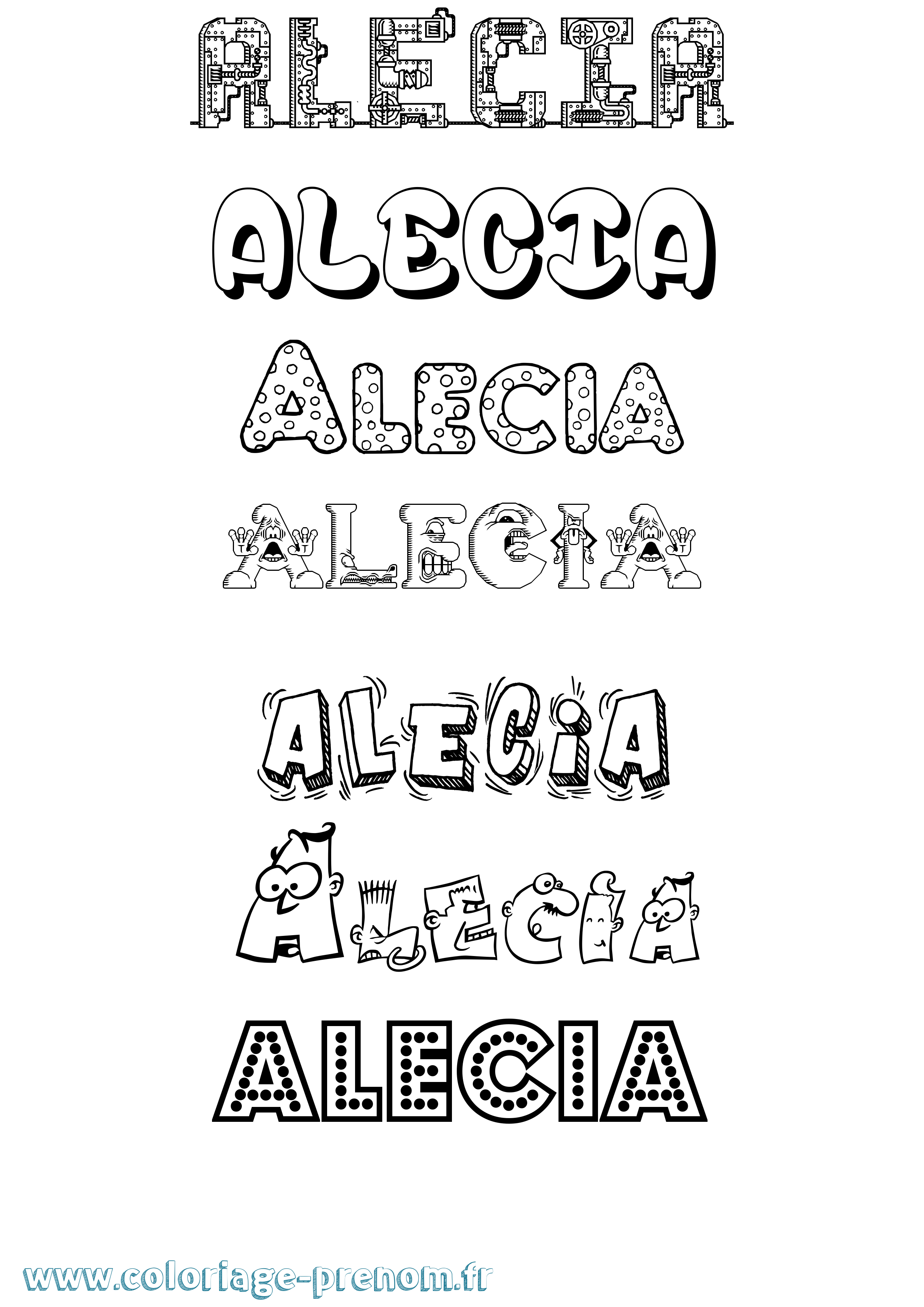 Coloriage prénom Alecia Fun