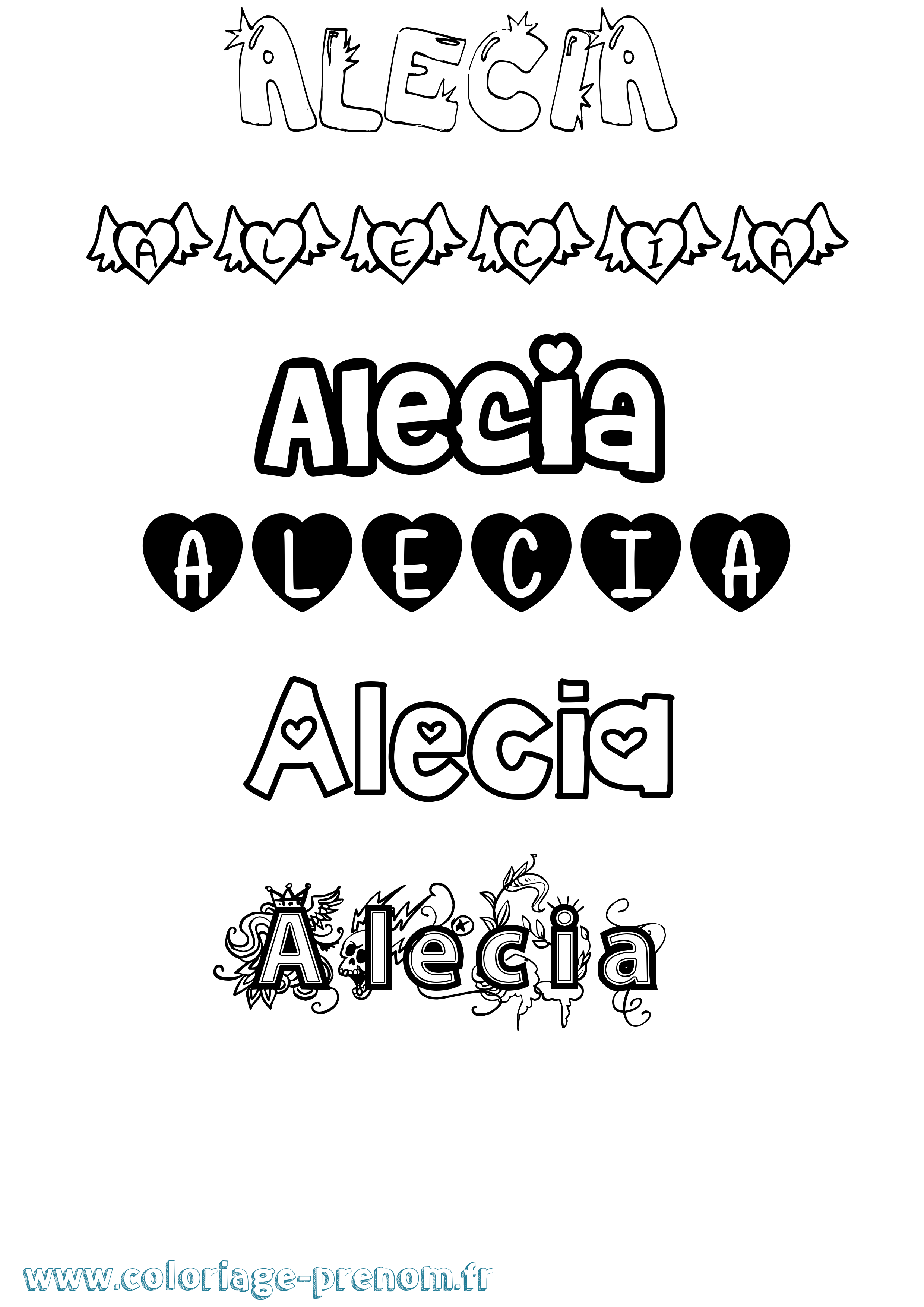 Coloriage prénom Alecia Girly