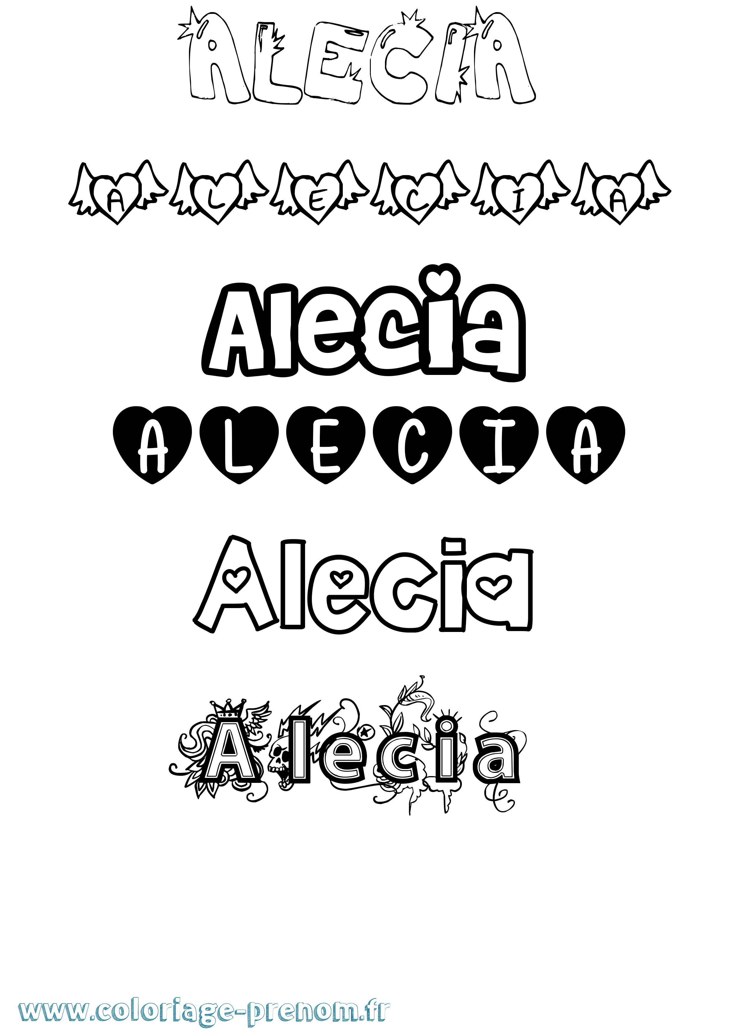 Coloriage Alecia Girly Coloriage prénom Alecia Girly