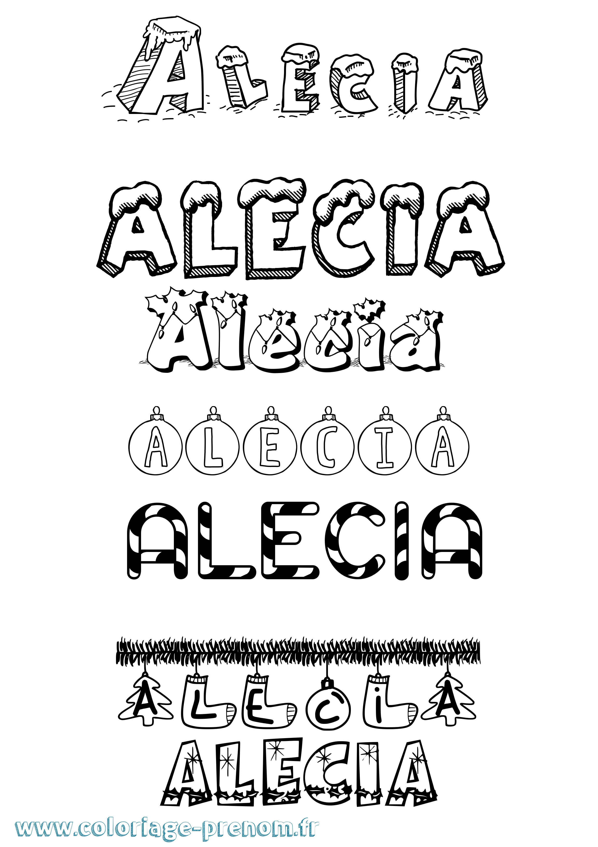 Coloriage prénom Alecia Noël