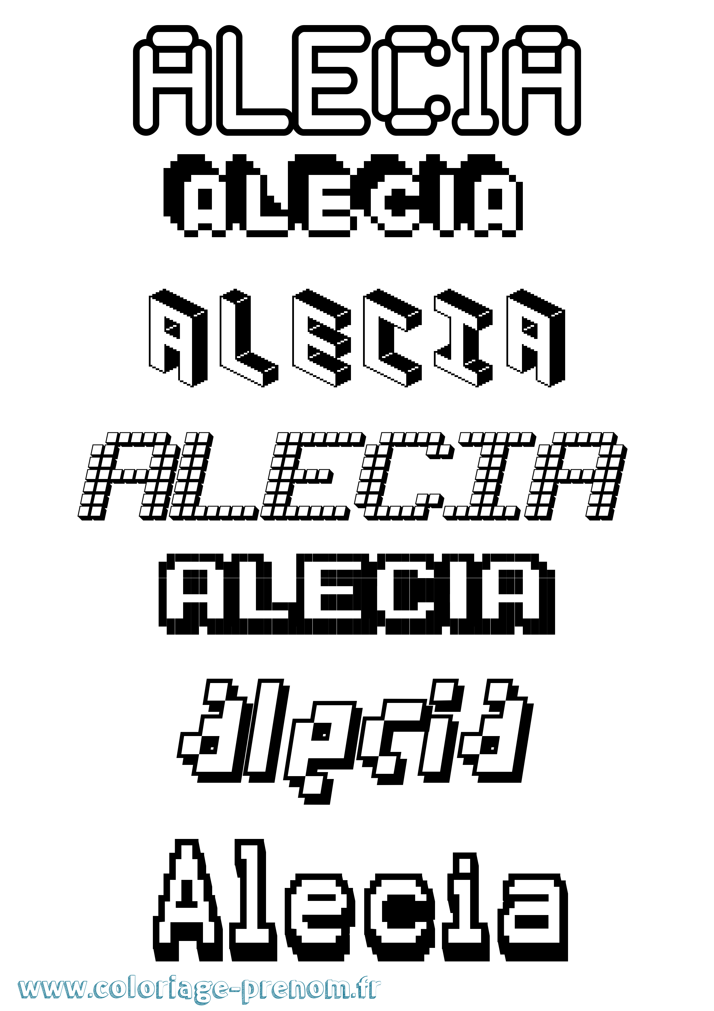 Coloriage prénom Alecia Pixel