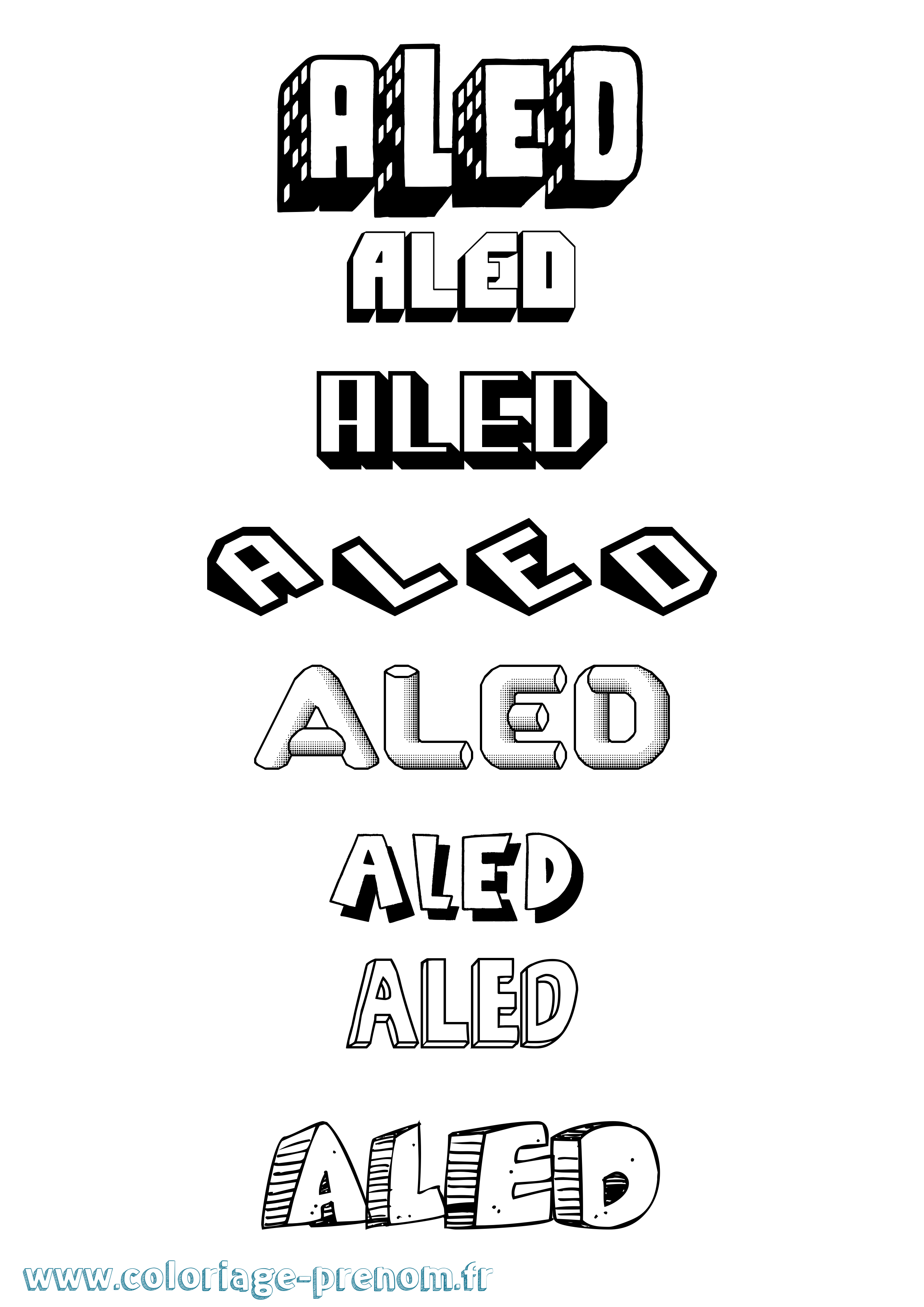 Coloriage prénom Aled Effet 3D