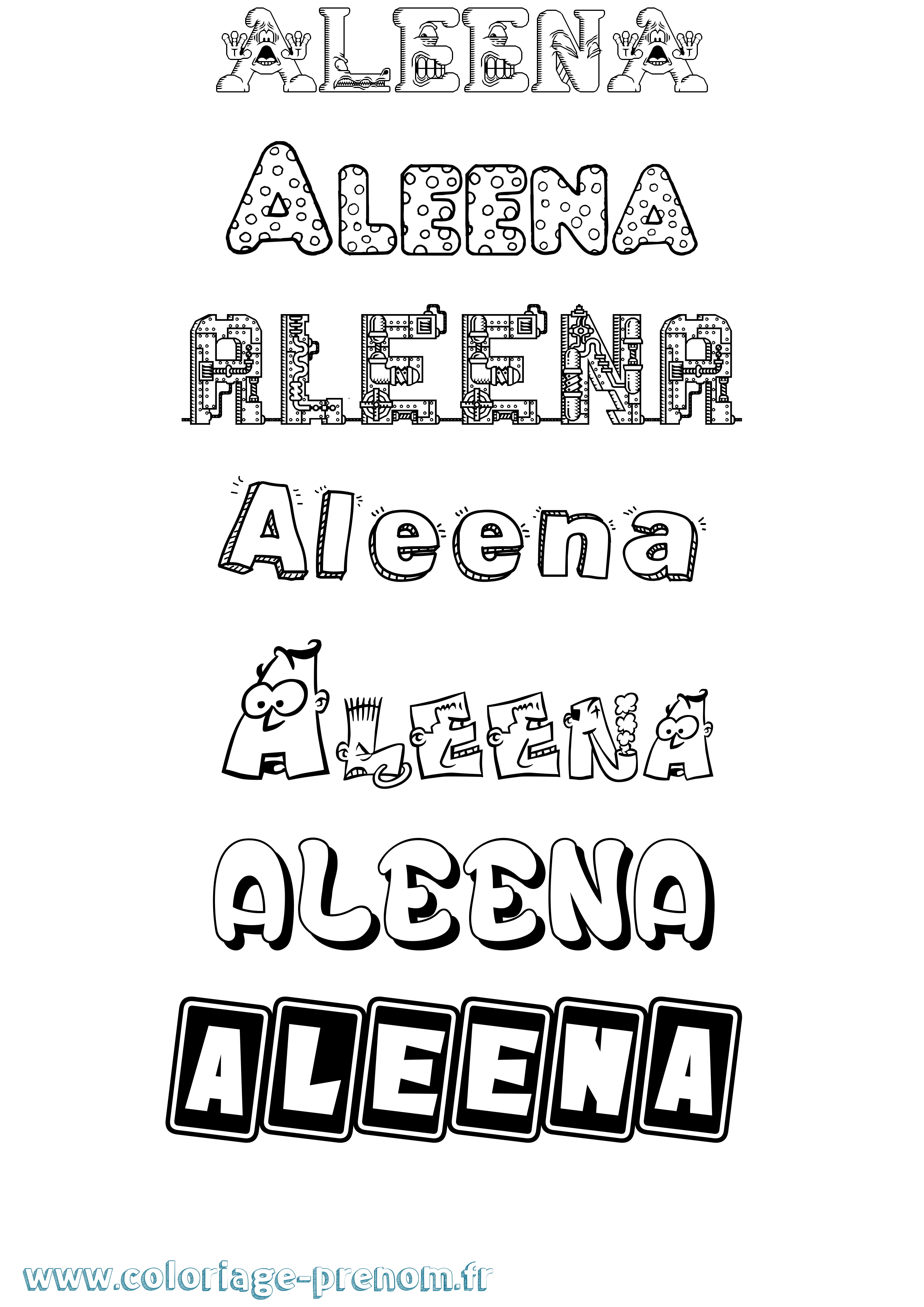 Coloriage prénom Aleena Fun