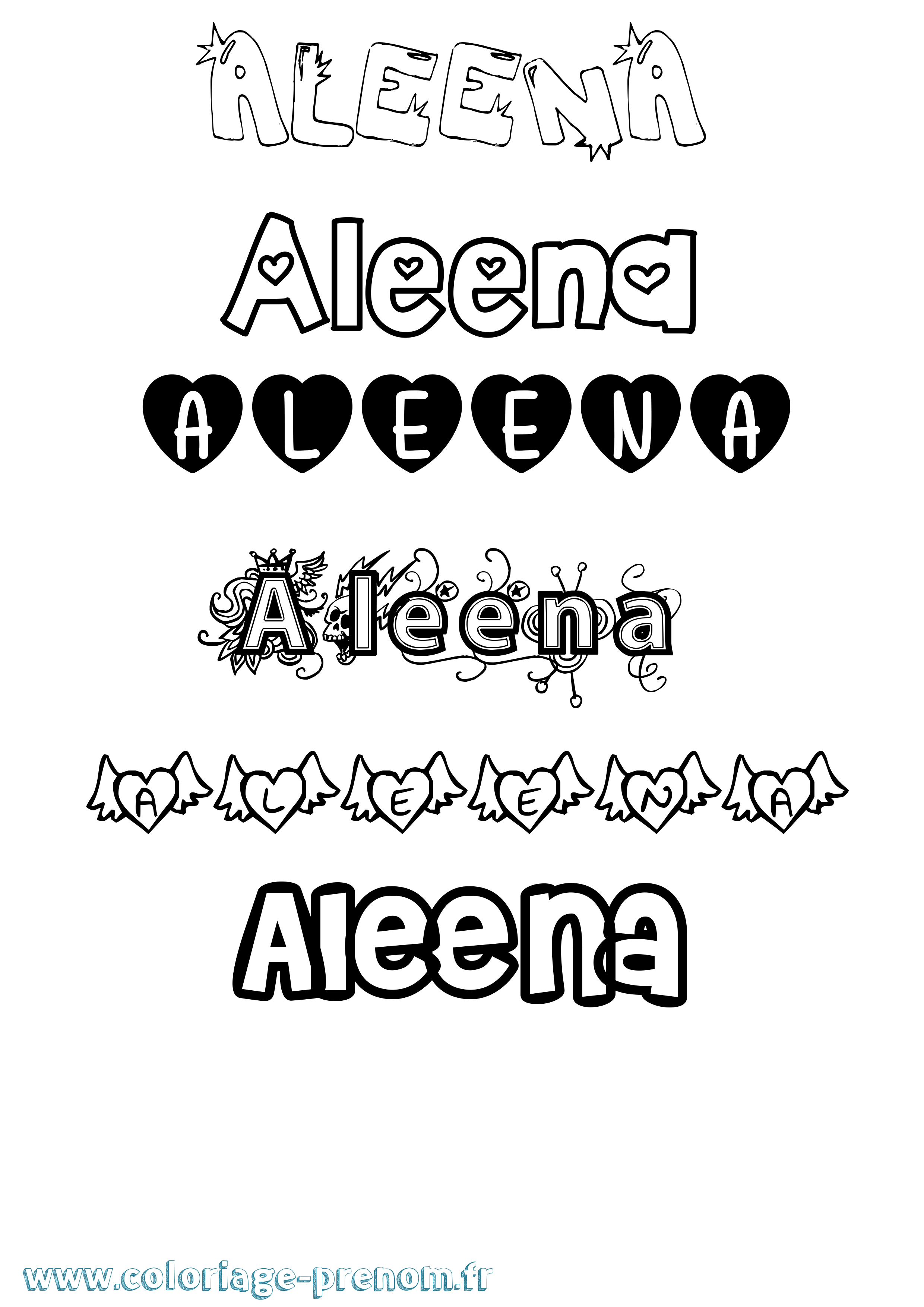 Coloriage prénom Aleena Girly
