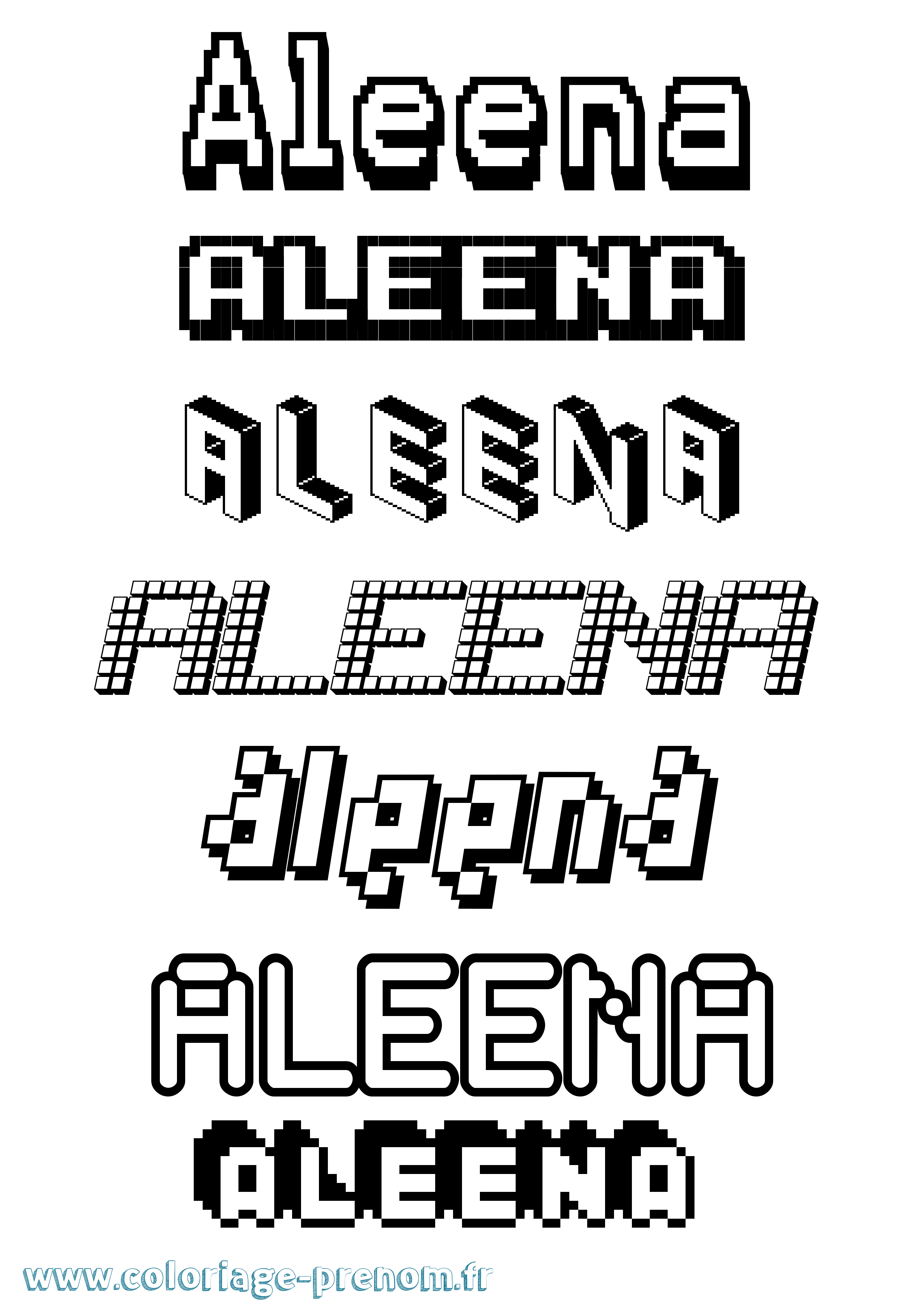 Coloriage prénom Aleena Pixel