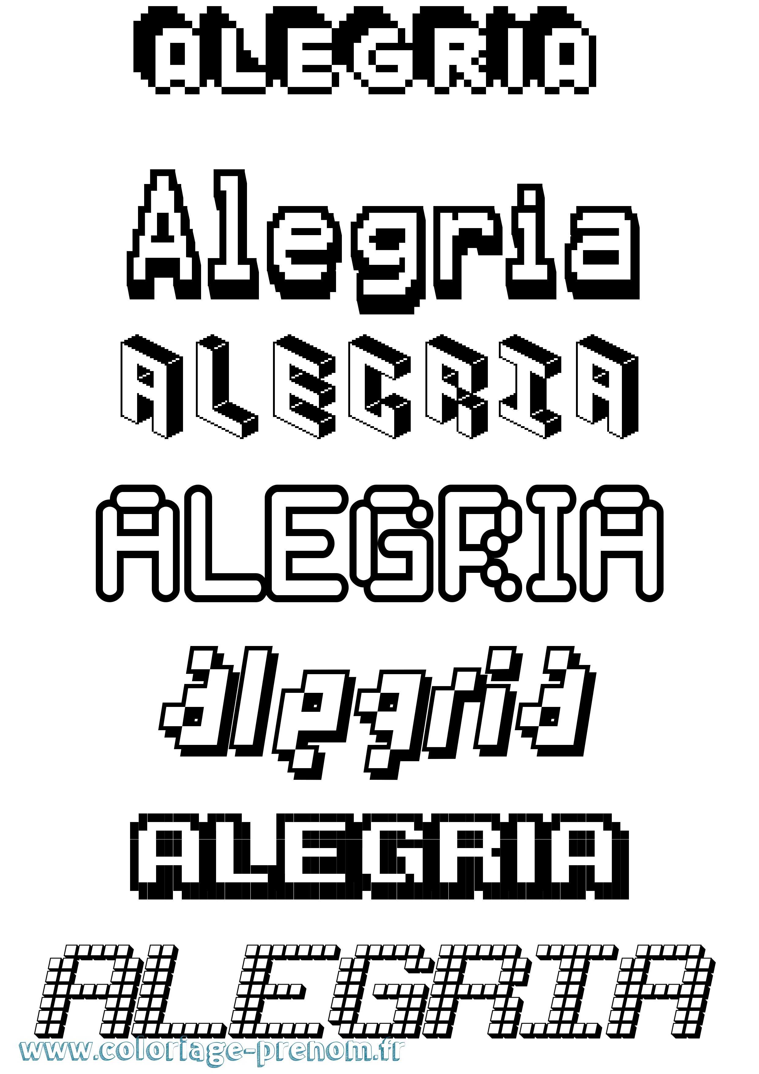 Coloriage prénom Alegria Pixel
