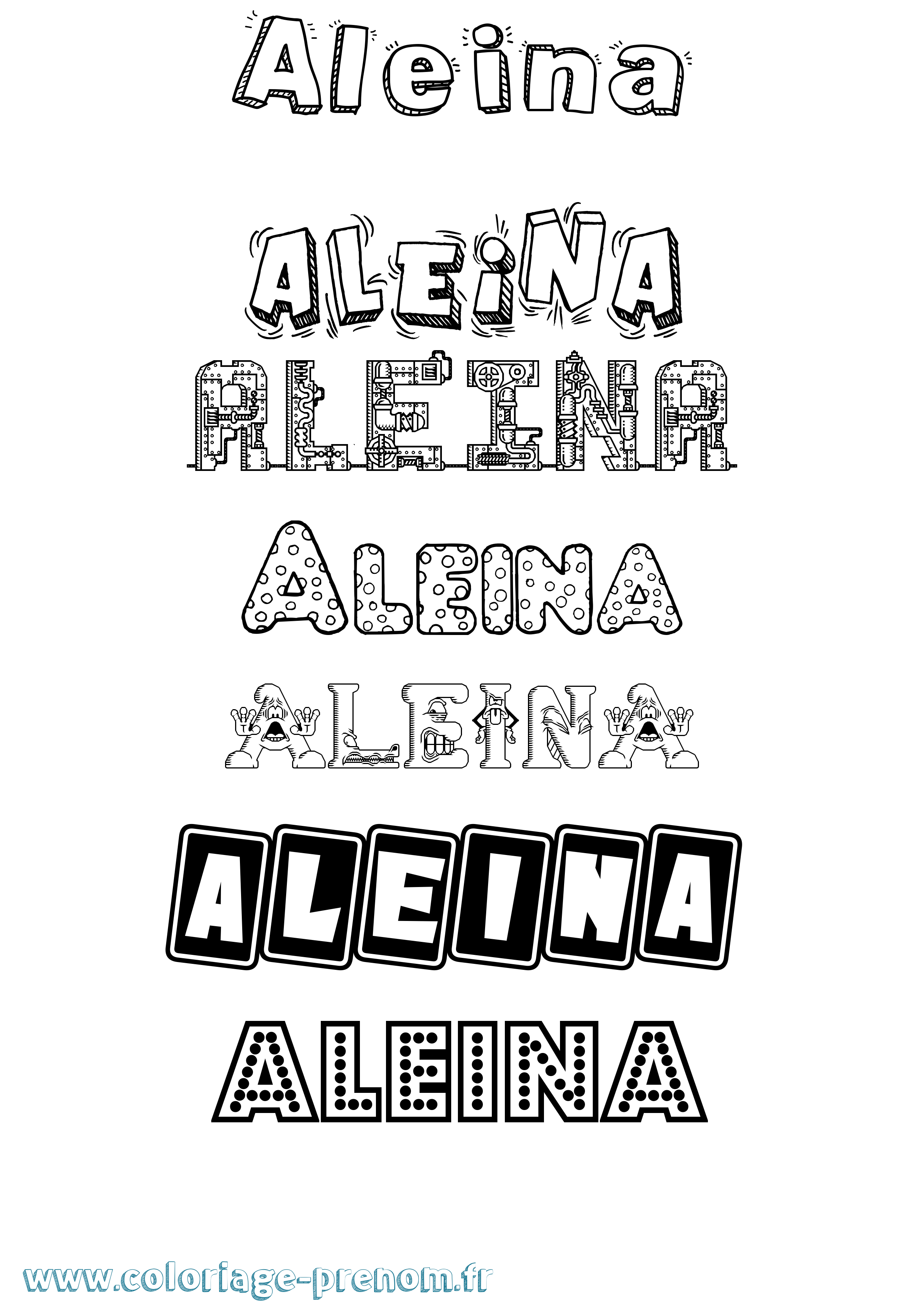 Coloriage prénom Aleina Fun