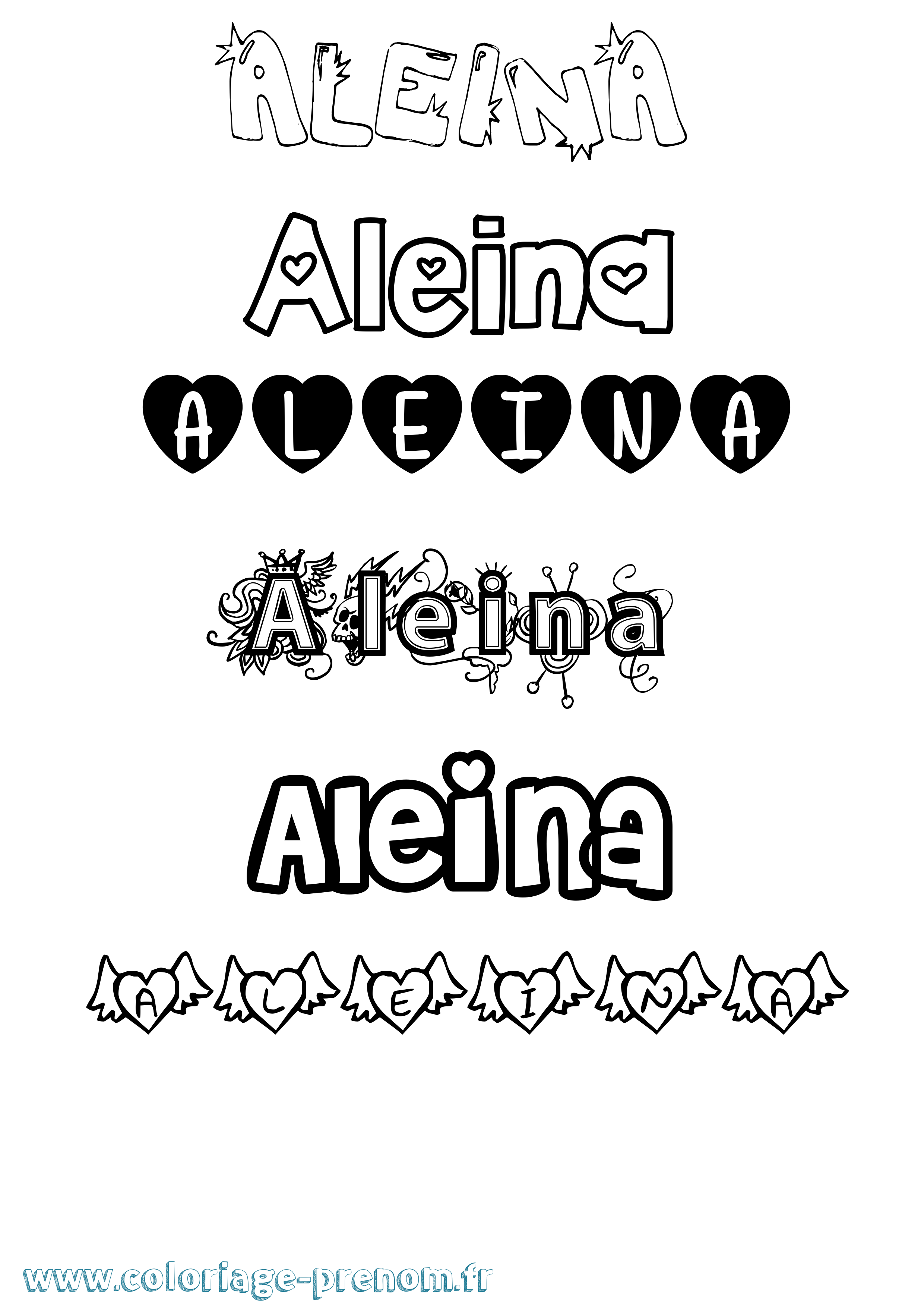 Coloriage prénom Aleina Girly