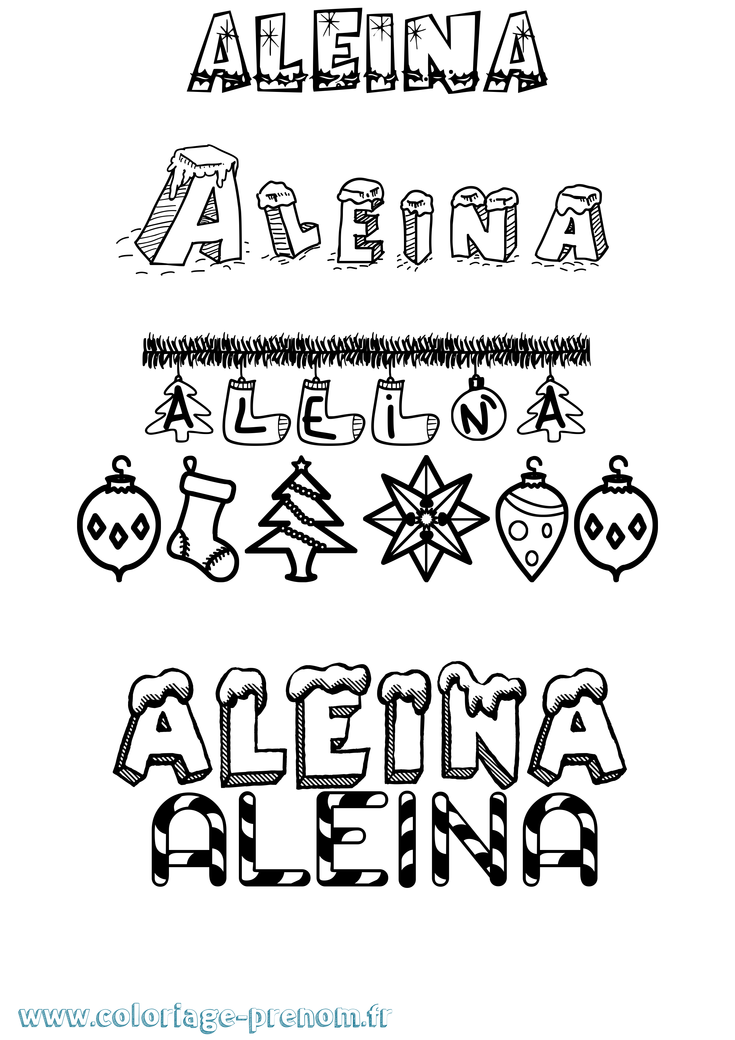 Coloriage prénom Aleina Noël