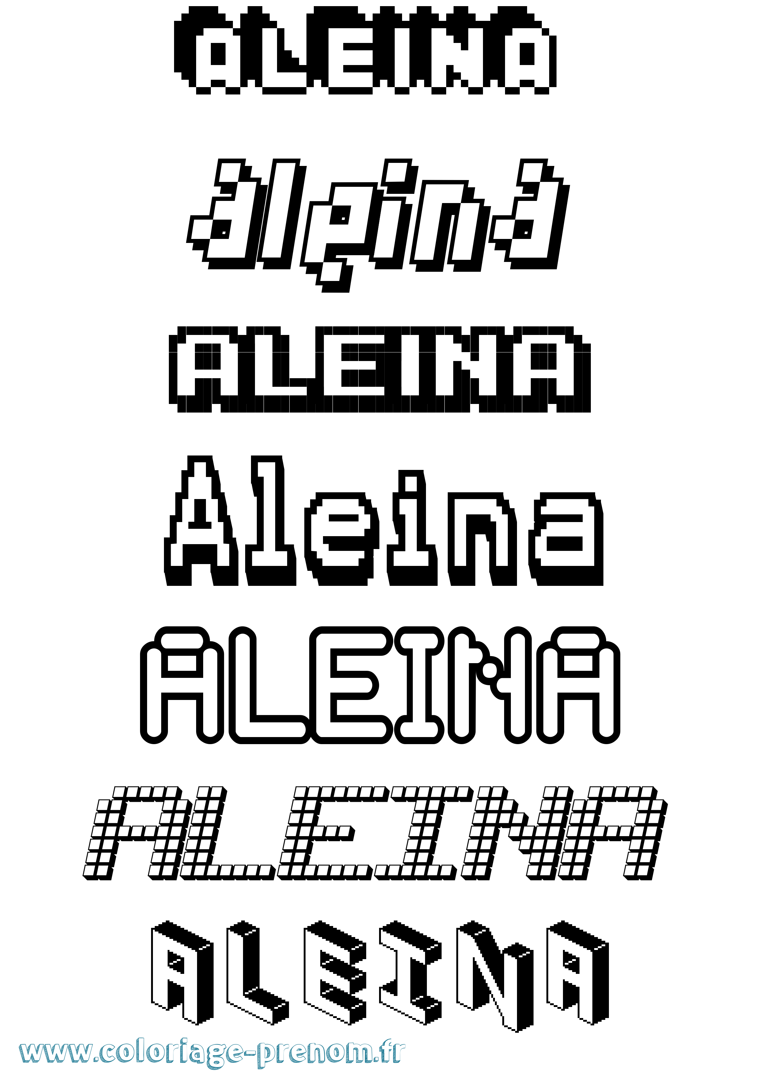 Coloriage prénom Aleina Pixel
