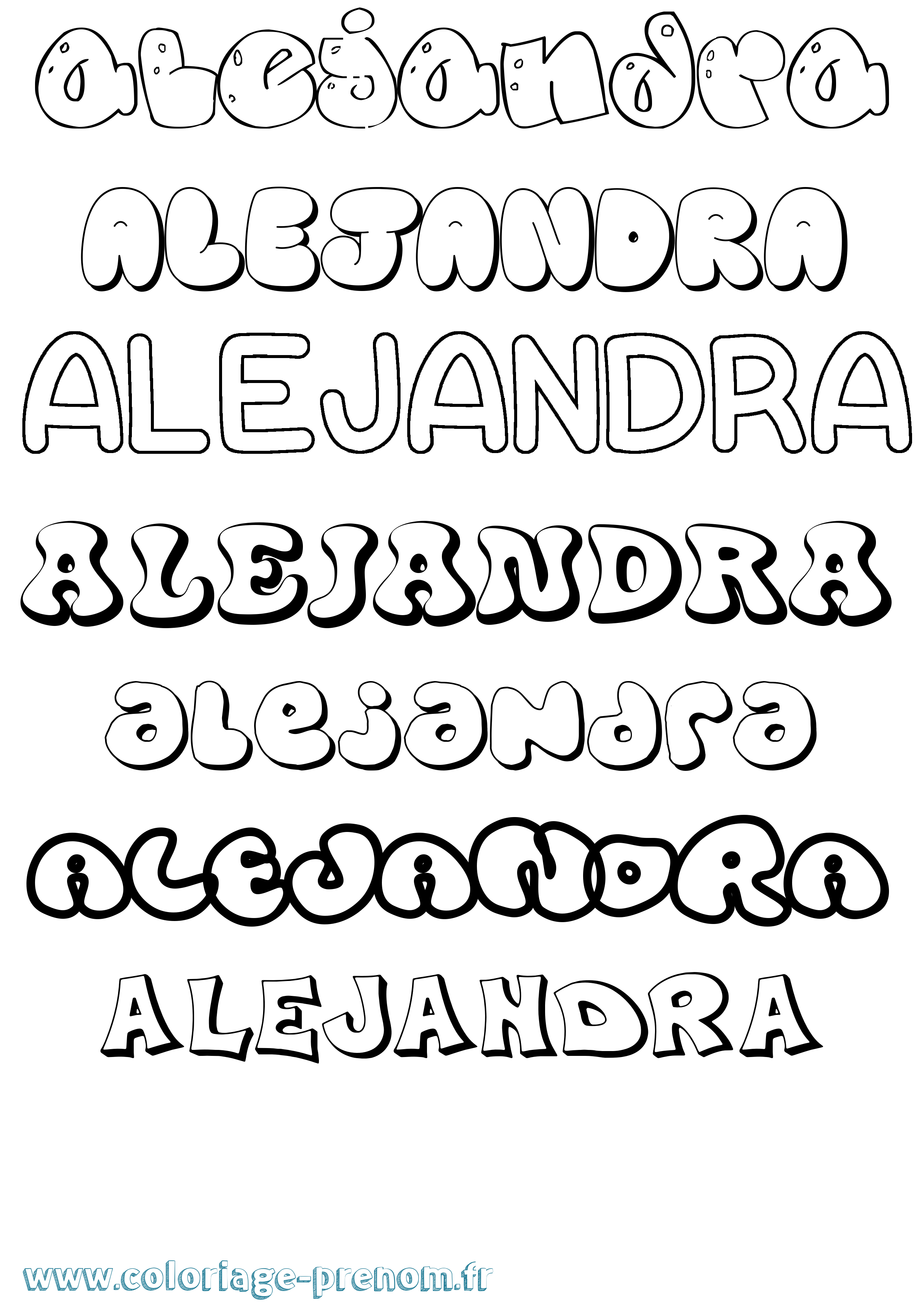 Coloriage prénom Alejandra Bubble
