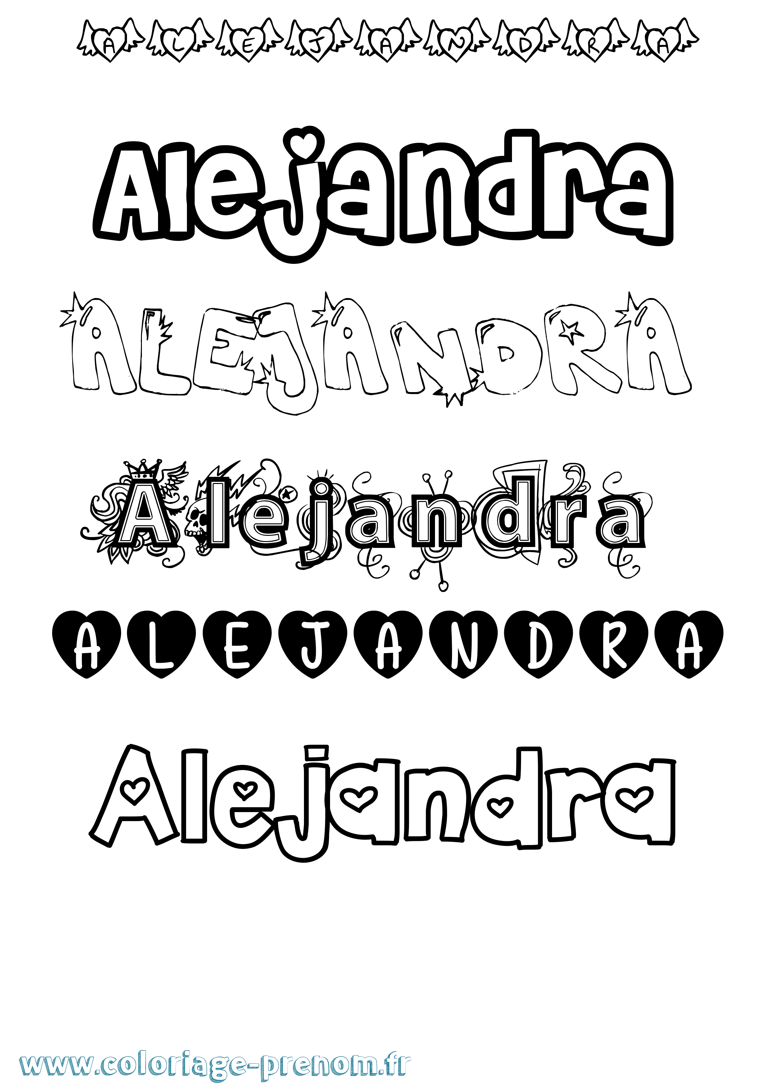 Coloriage prénom Alejandra Girly