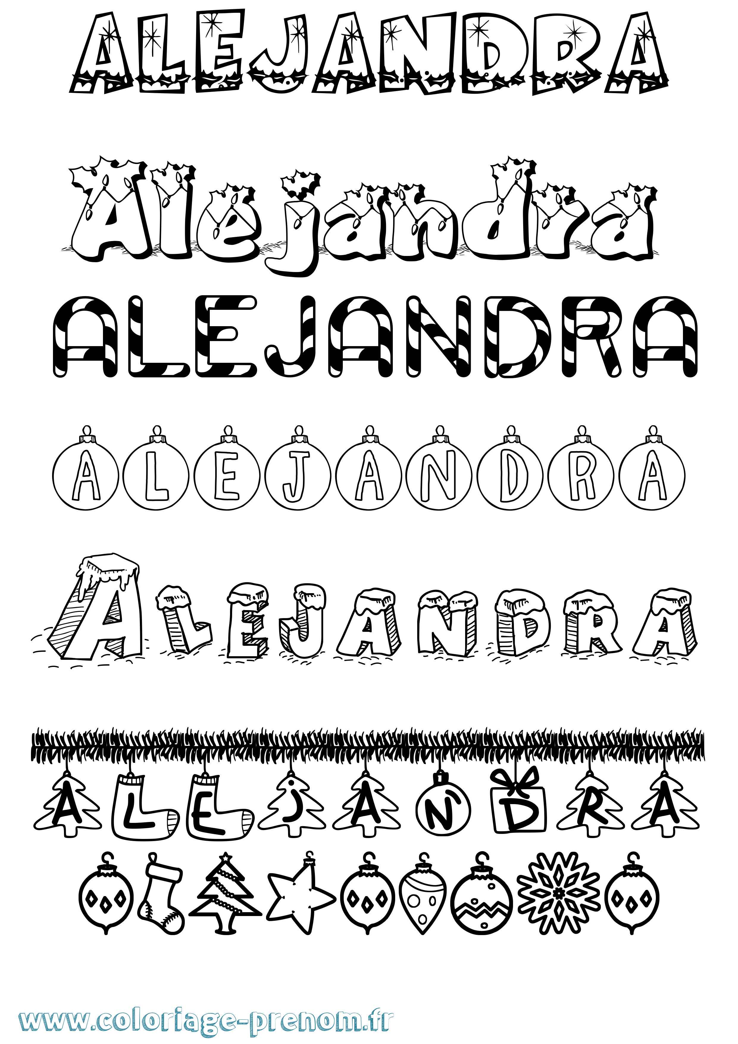 Coloriage prénom Alejandra Noël