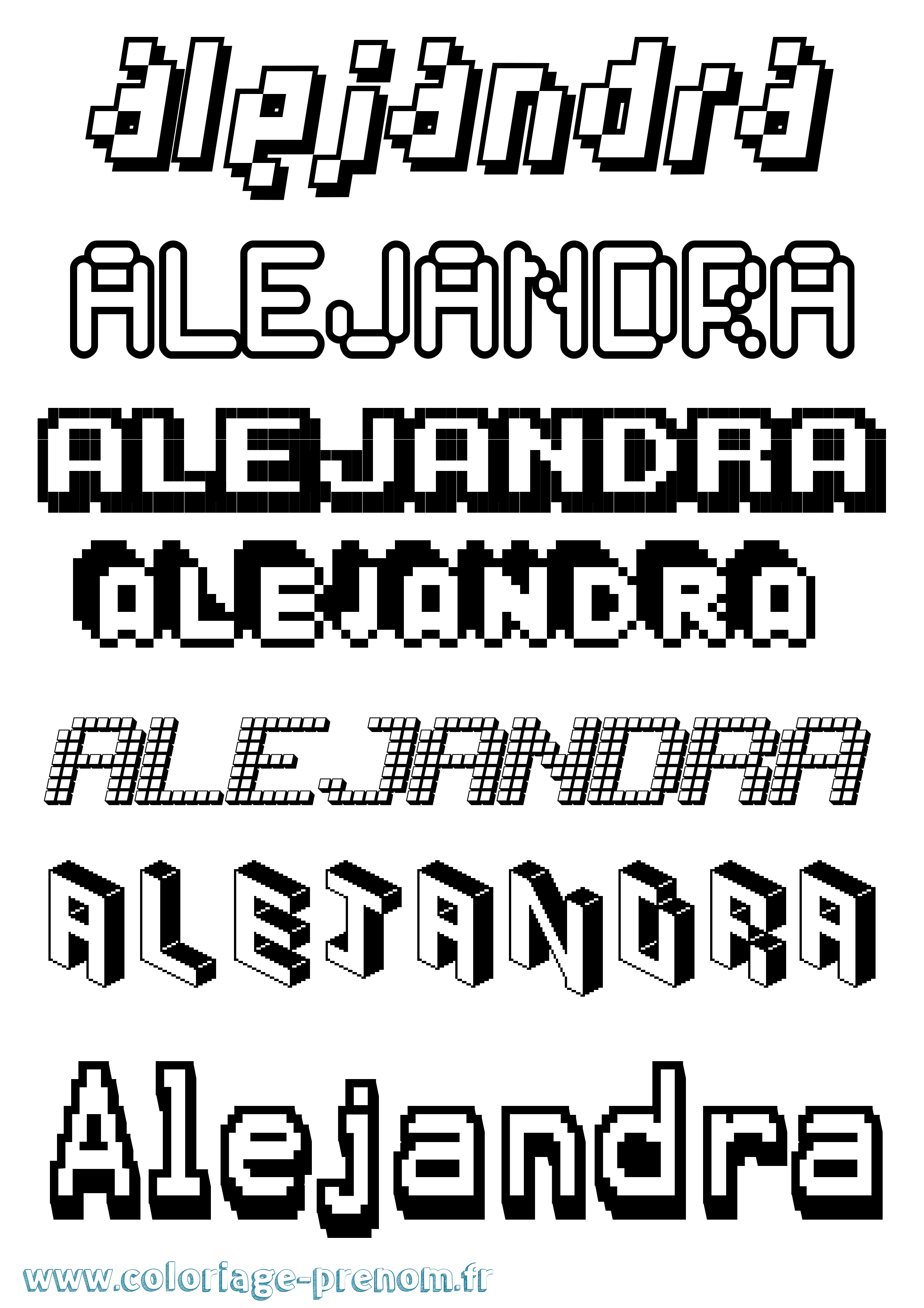 Coloriage prénom Alejandra Pixel