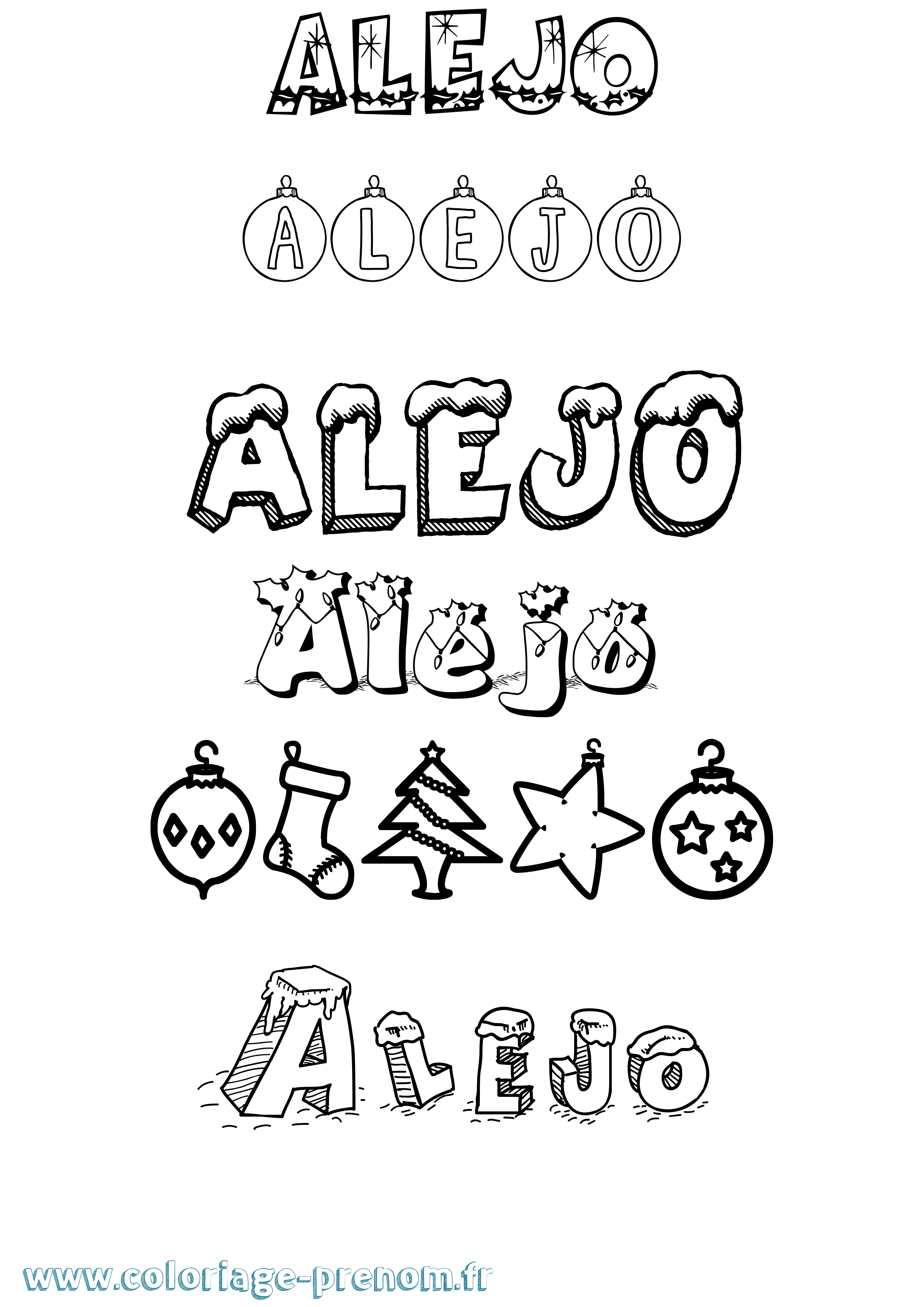 Coloriage prénom Alejo Noël