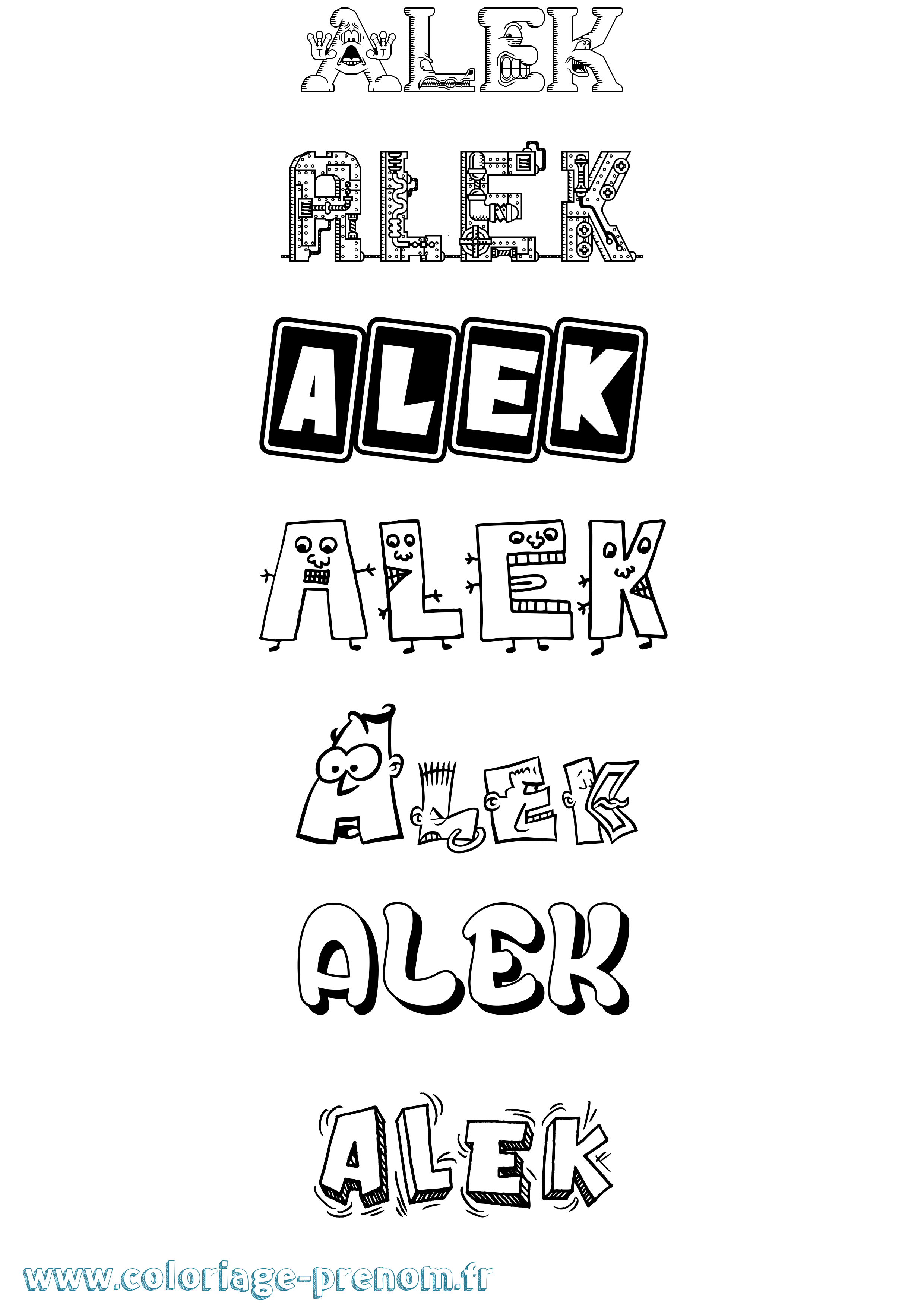 Coloriage prénom Alek Fun