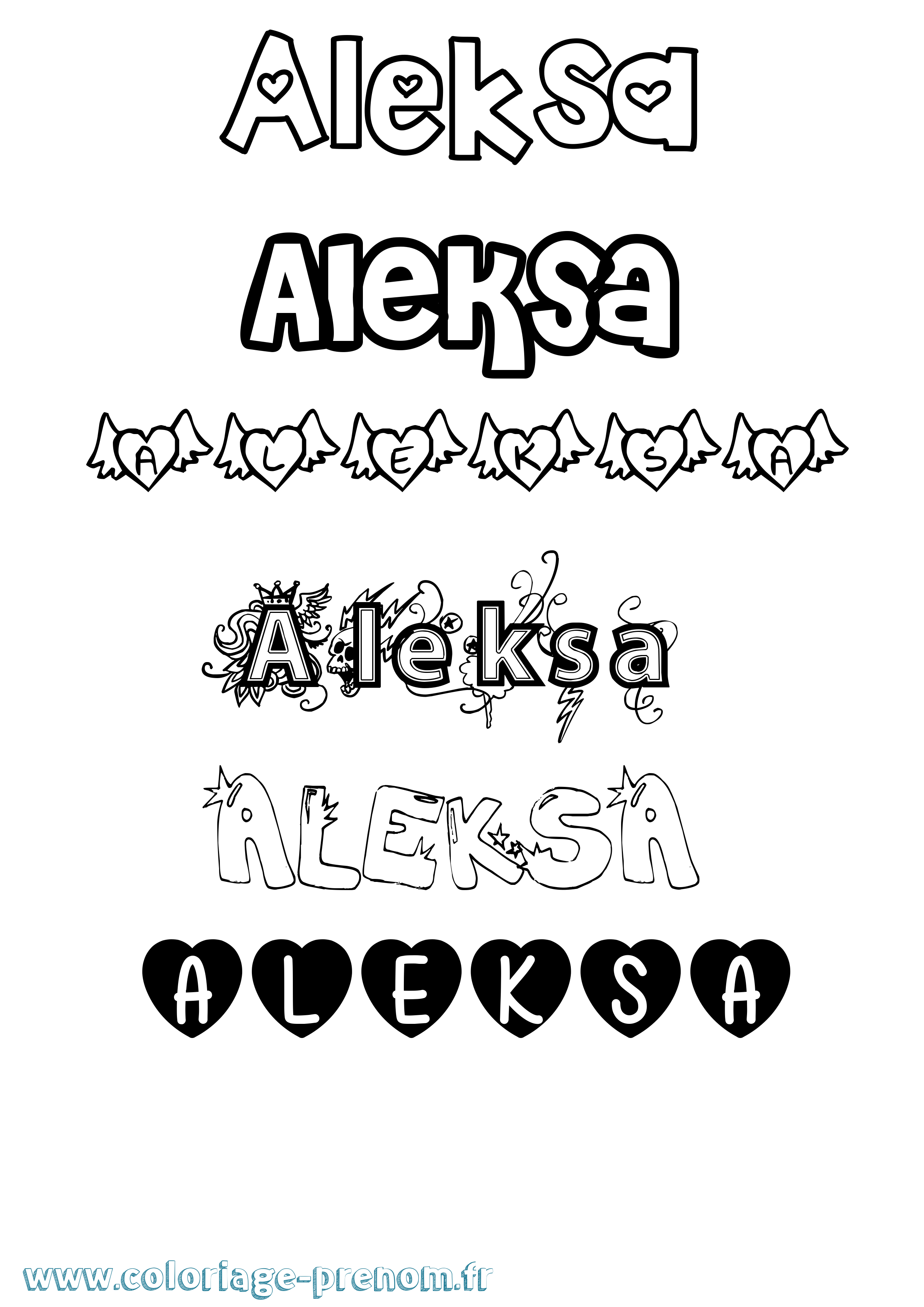 Coloriage prénom Aleksa Girly