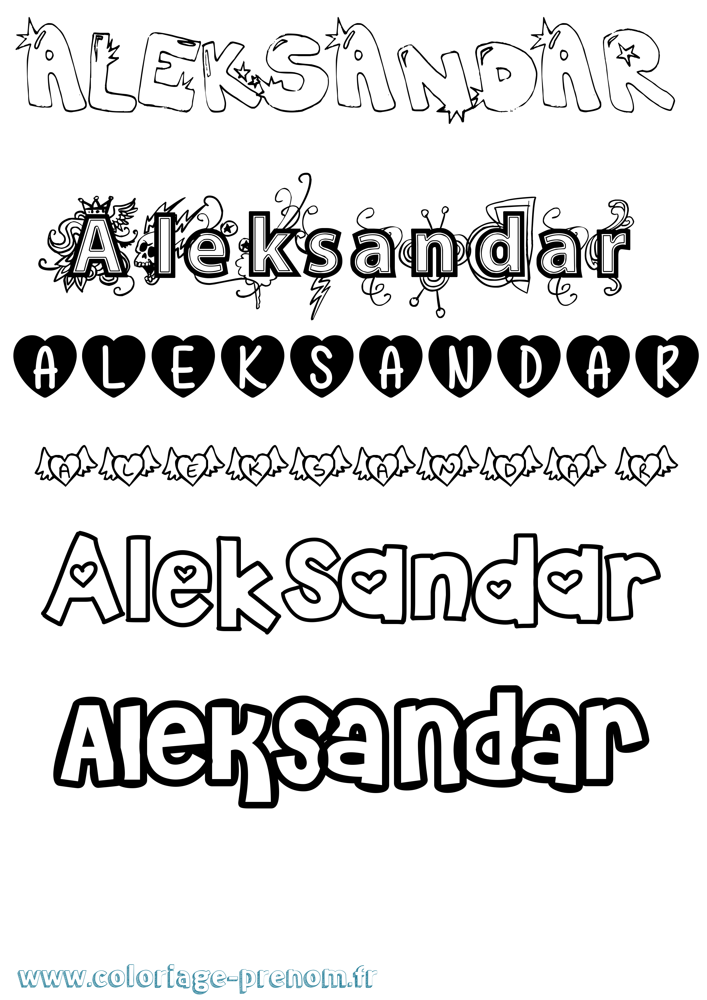 Coloriage prénom Aleksandar Girly