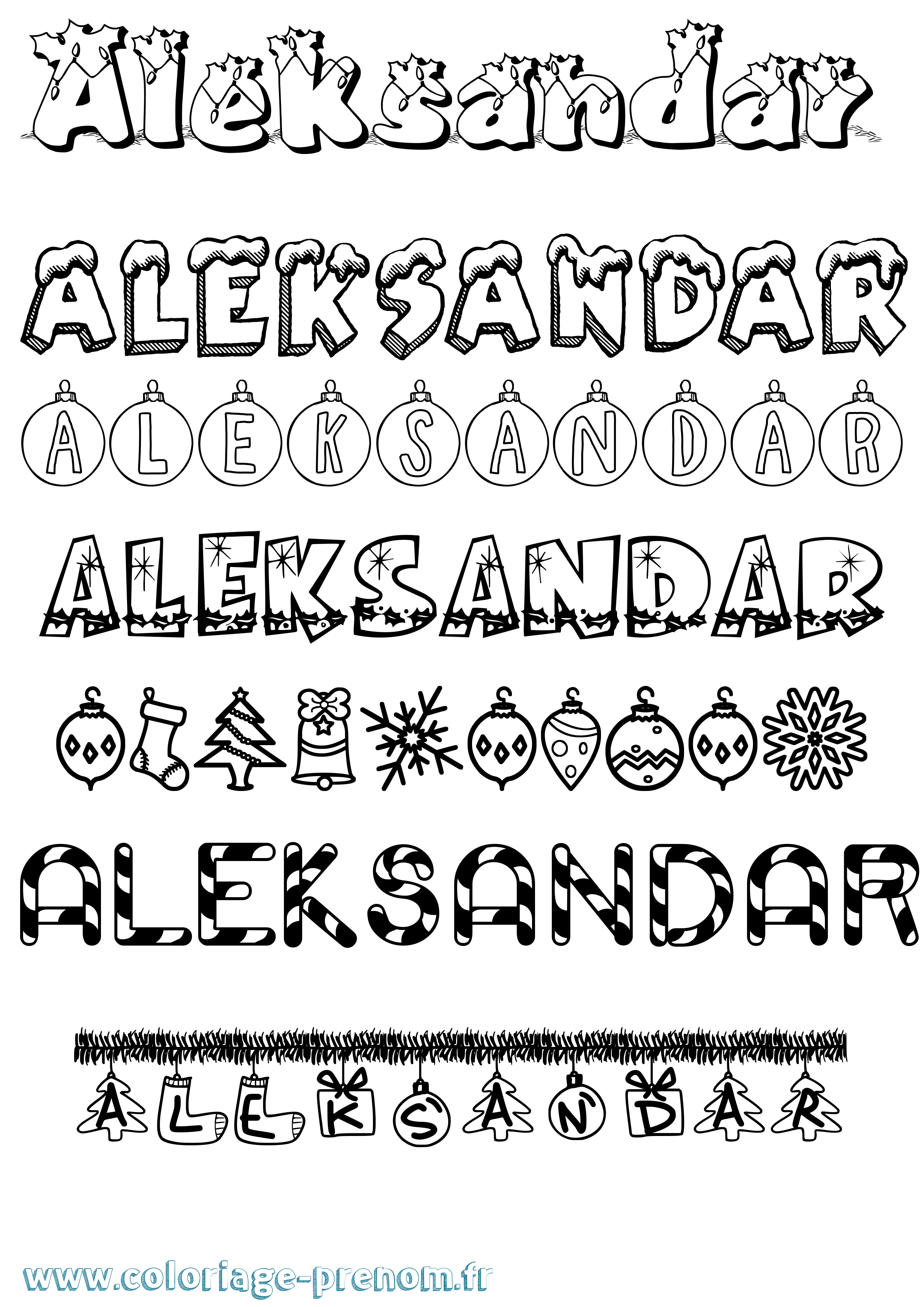 Coloriage prénom Aleksandar Noël