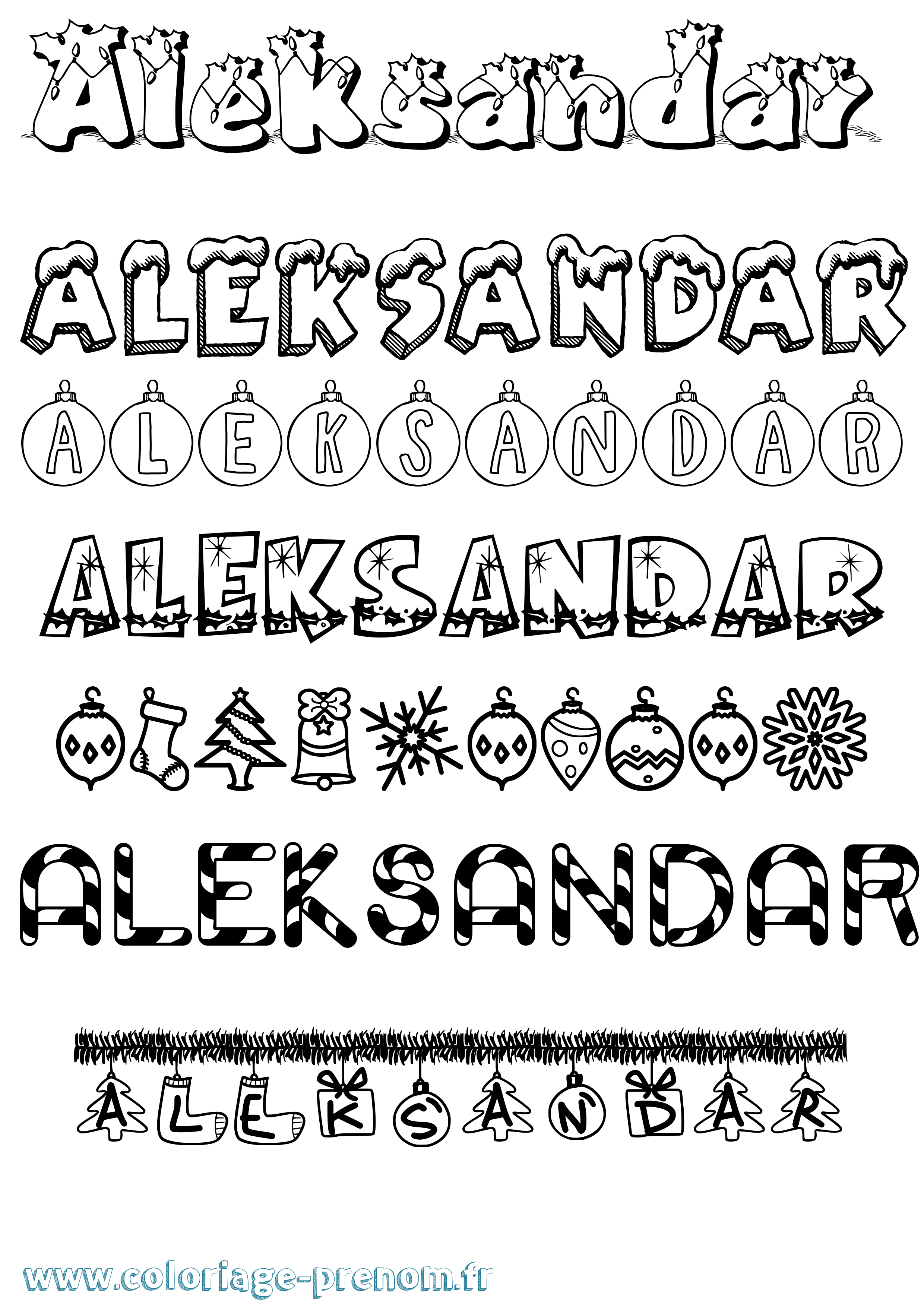 Coloriage Aleksandar Noël Coloriage prénom Aleksandar Noël