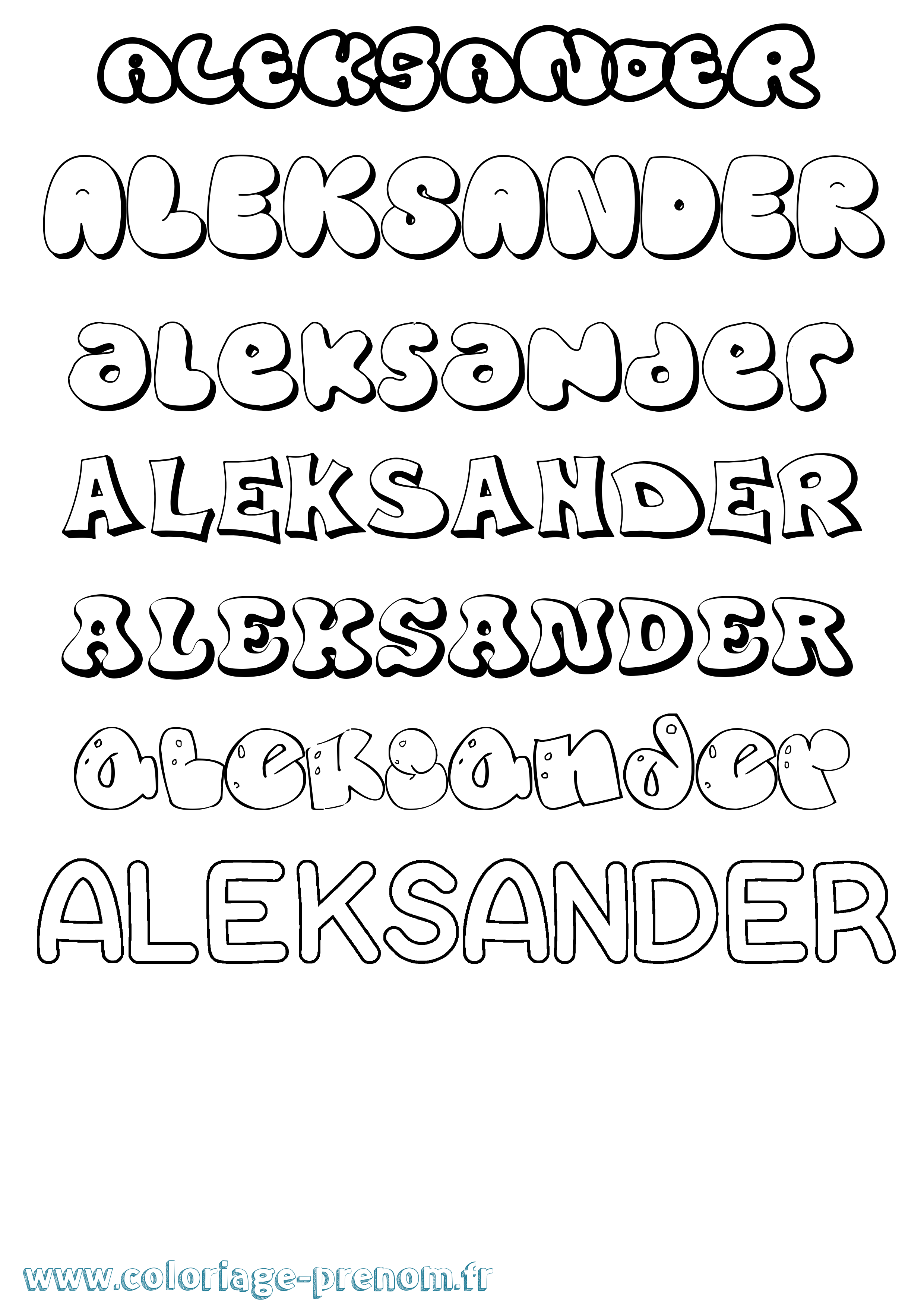 Coloriage prénom Aleksander Bubble