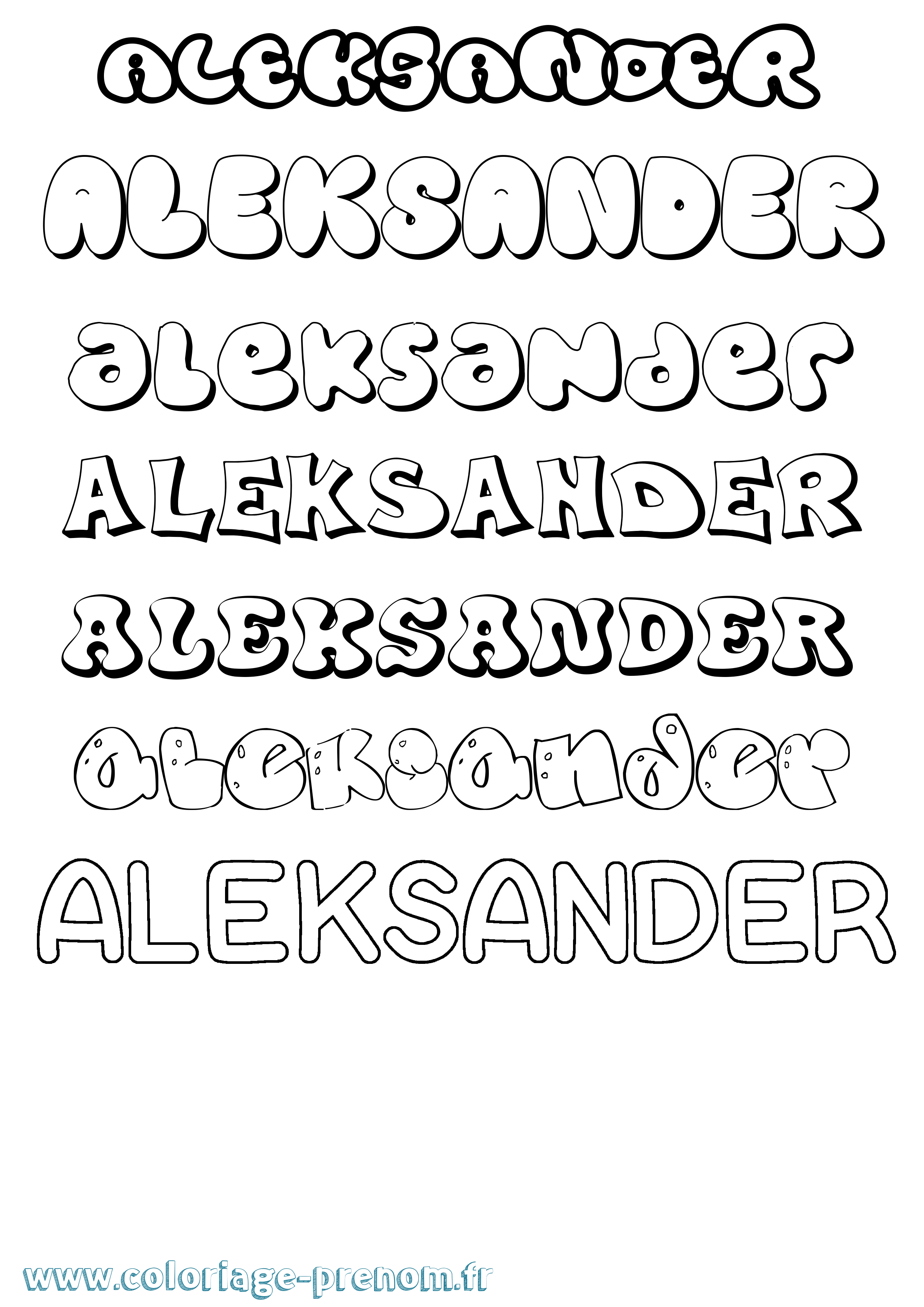 Coloriage Aleksander Bubble Coloriage prénom Aleksander Bubble
