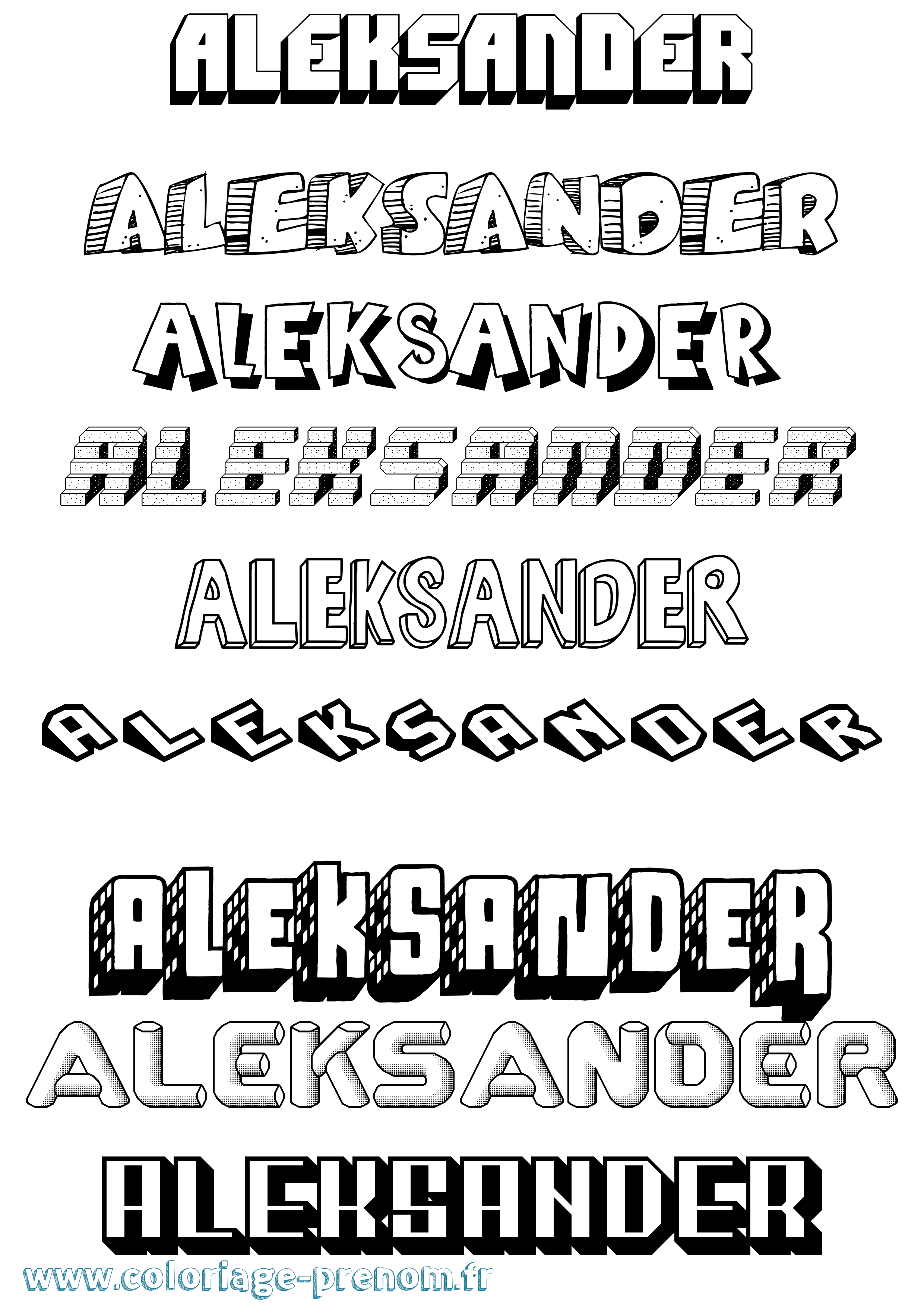 Coloriage Aleksander Effet 3D Coloriage prénom Aleksander Effet 3D