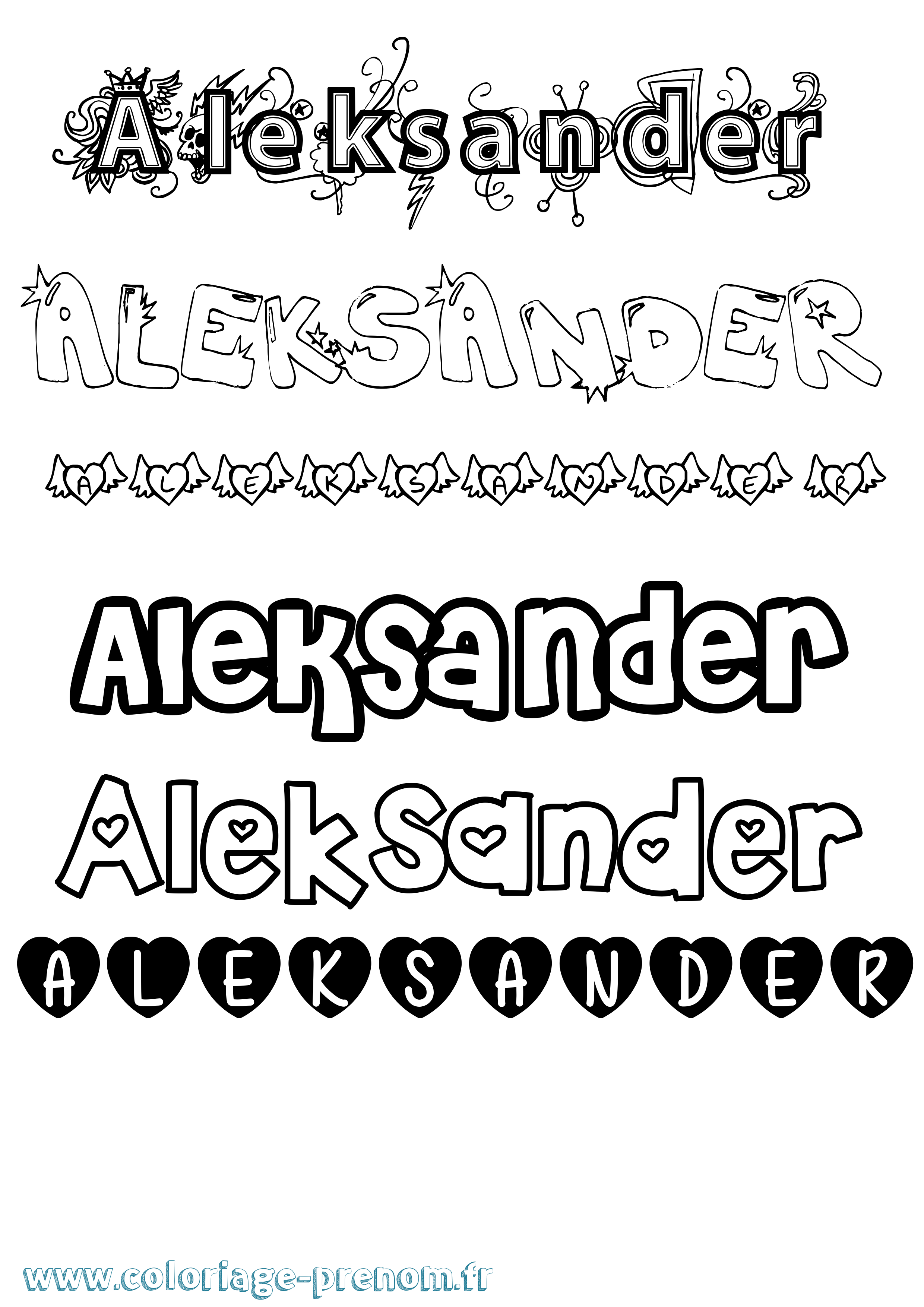 Coloriage prénom Aleksander Girly