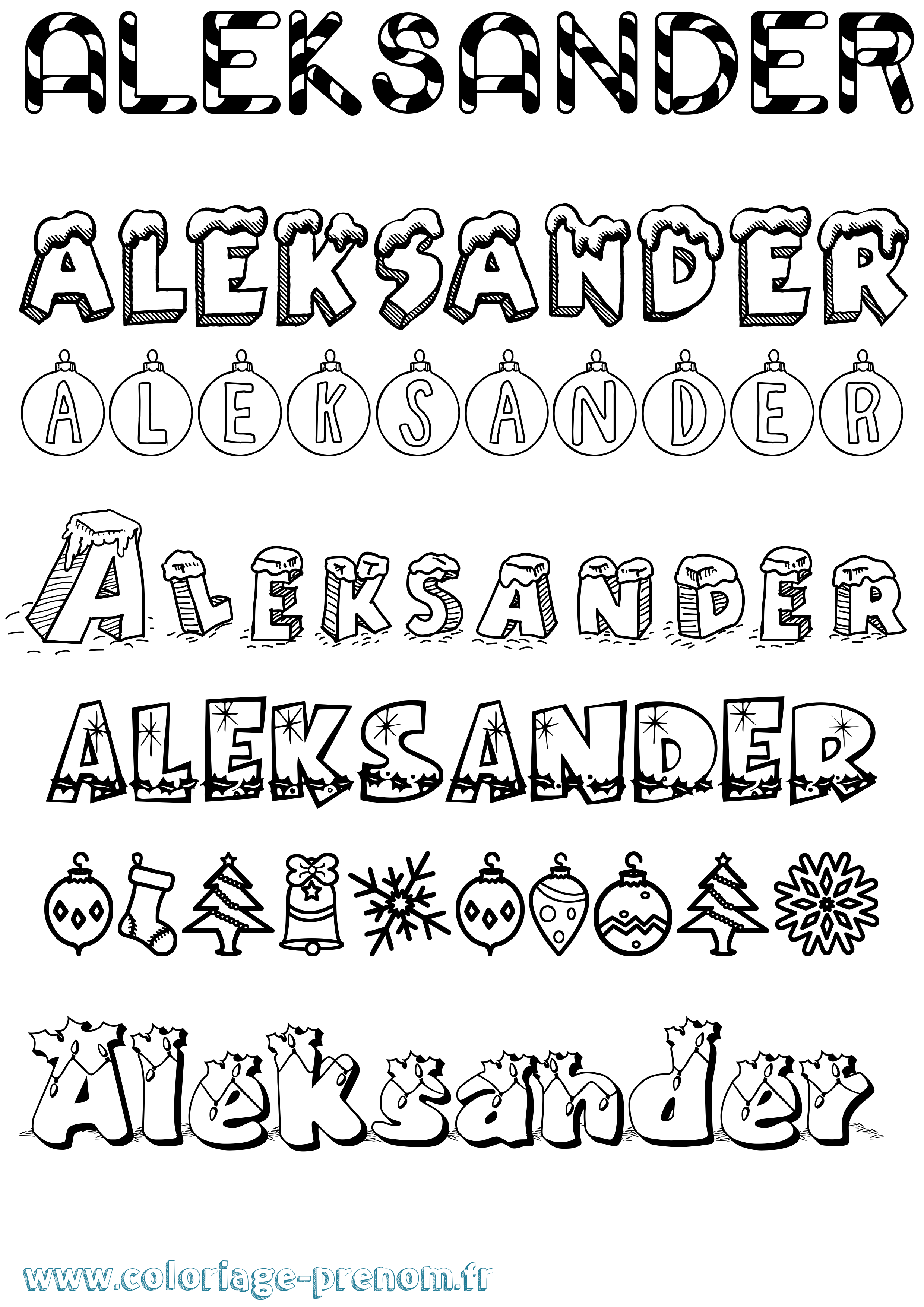 Coloriage Aleksander Noël Coloriage prénom Aleksander Noël