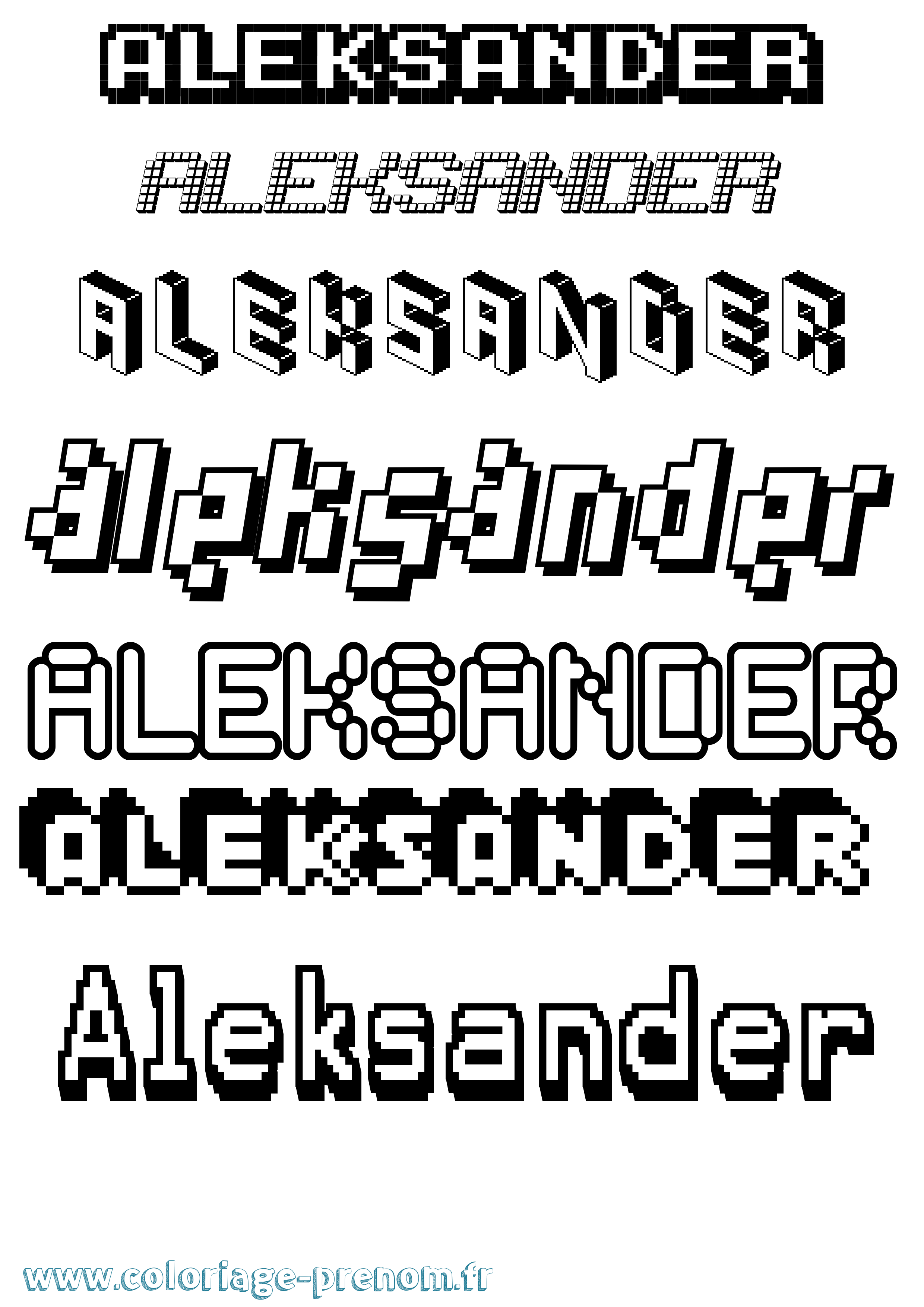 Coloriage prénom Aleksander Pixel